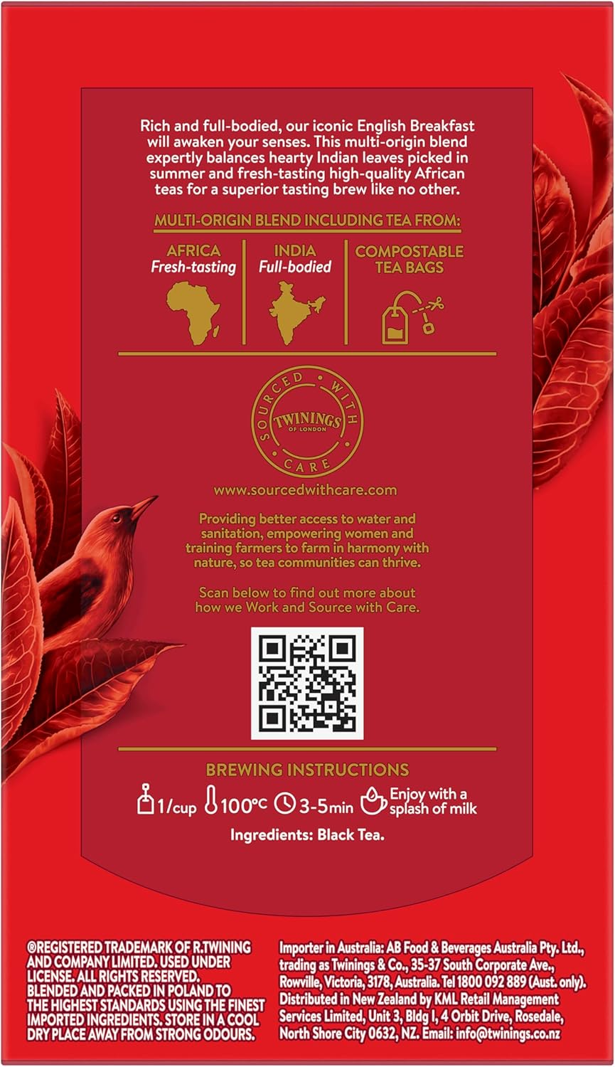 Twinings English Breakfast Black Tea, 50 Tea Bags, Full-Bodied, Rich, All Natural Ingredients, Vegan image number 1