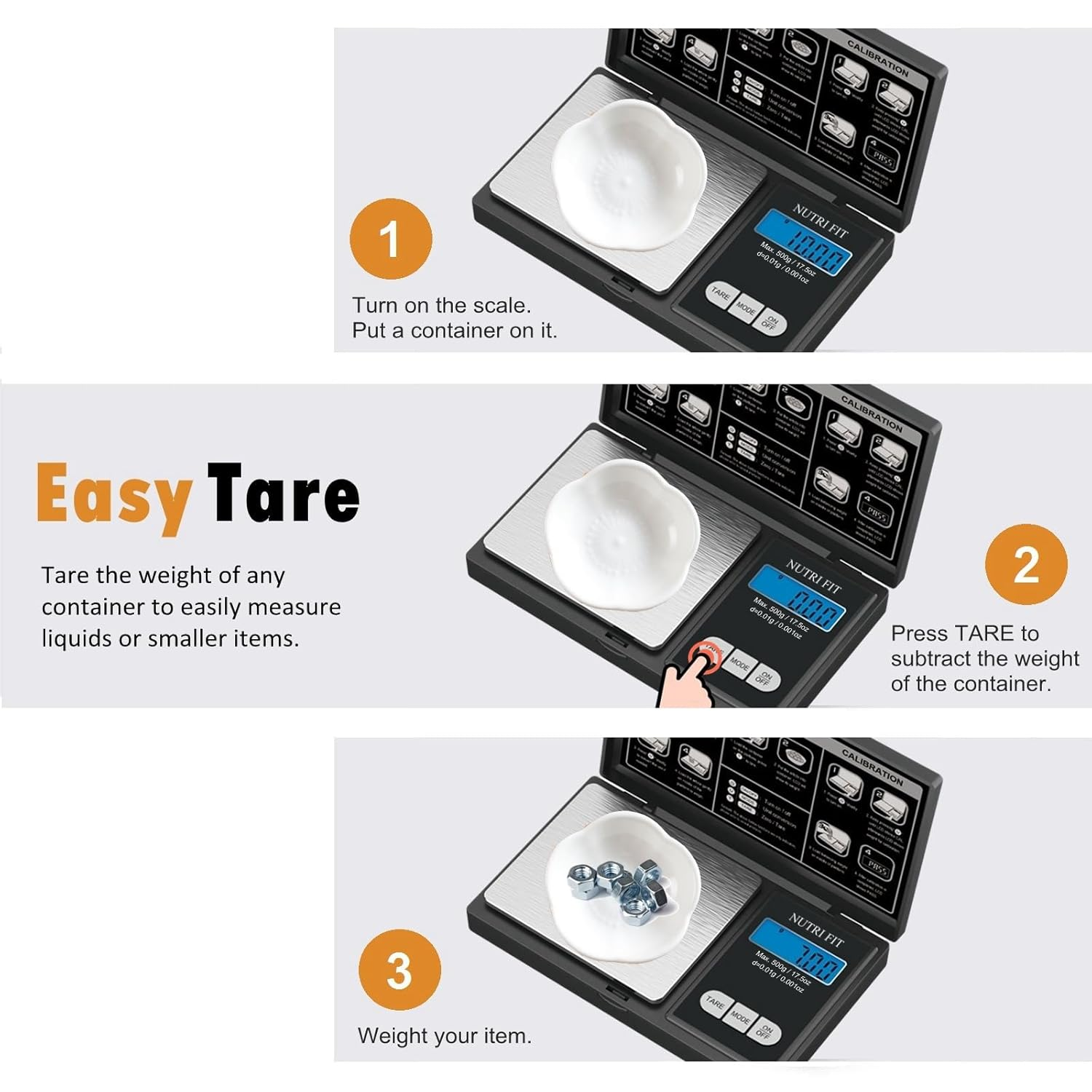 NUTRI FIT Gram Scale Digital Scale 0.01G Accuracy, 500G Small Pocket Scale Jewelry Scale, Weight for Food Ounces and Grams Kitchen Scale, Mg Scale for Powder Medicine Gold Weed, Portable image number 2