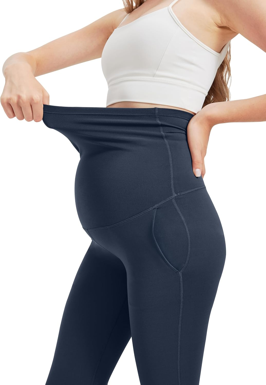 VIMPEP Buttery Soft Women&rsquo;S 31&rdquo; Flare Maternity Leggings with Pockets over the Belly Stretchy Workout Yoga Pregnancy Pants image number 3