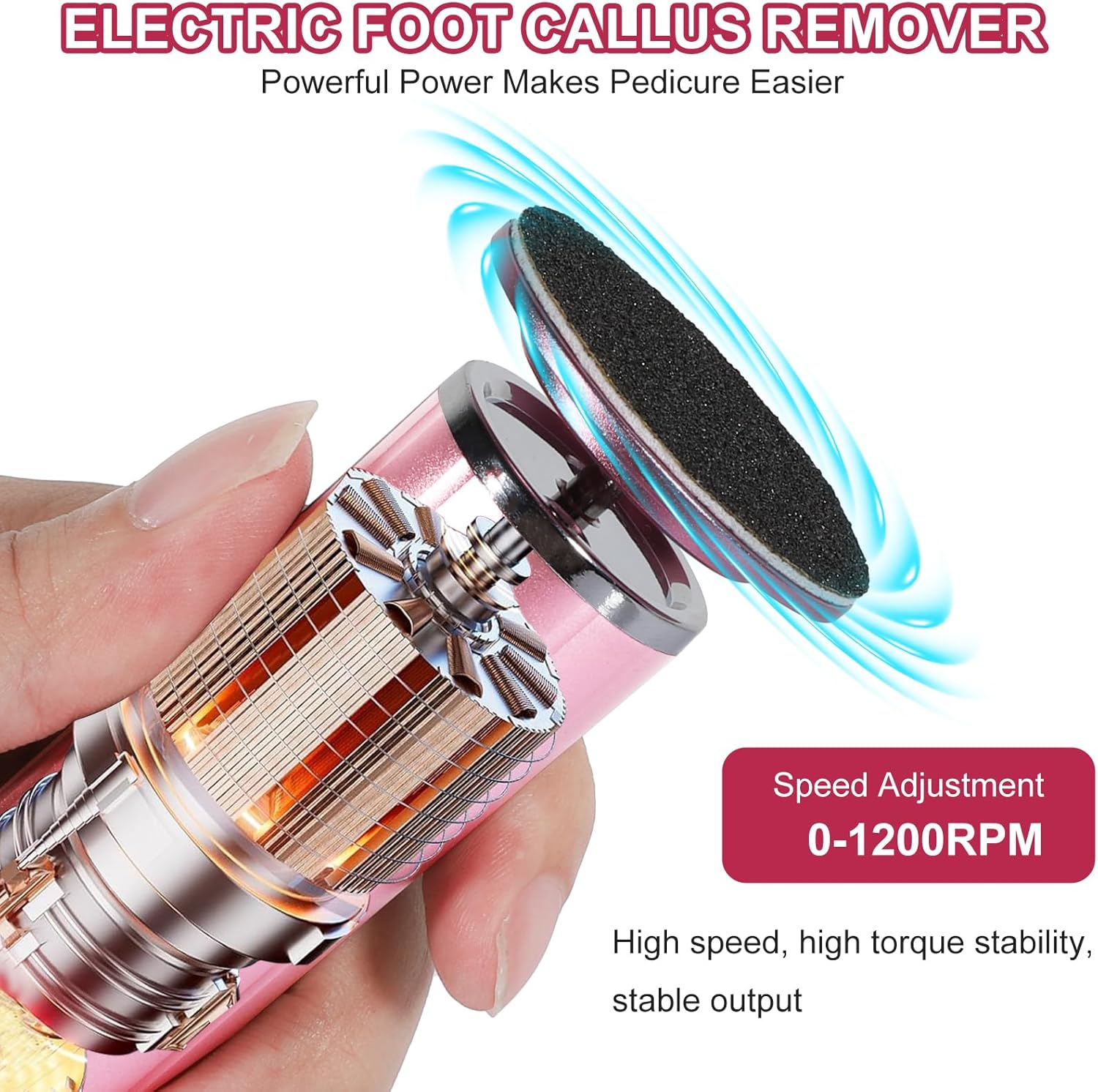 Electric Callus Remover Feet with 60 Sanding Pads, Made of Aluminium, Continuous Speed Control - Professional Pedicure Device, Electric Foot File for Dead Hard Cracked Skin image number 1