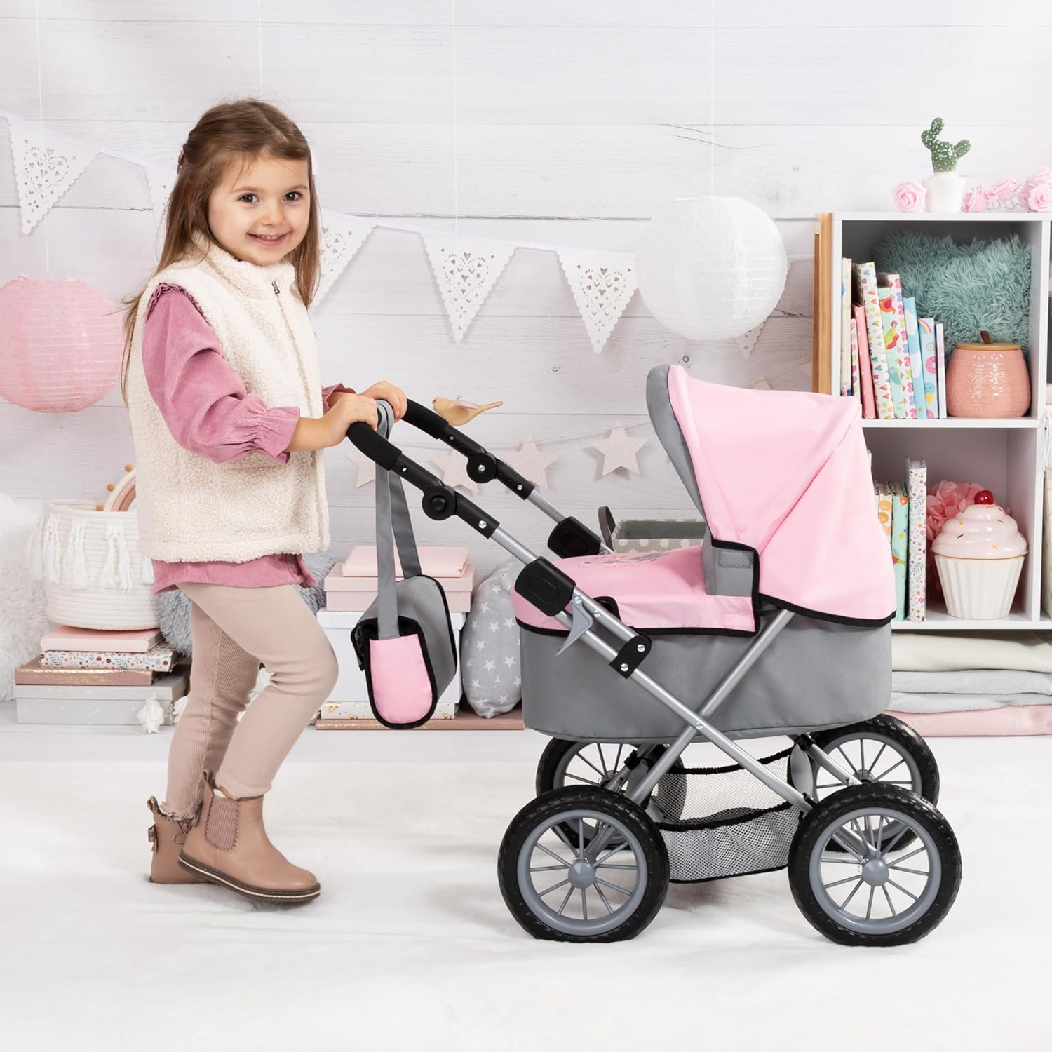 Bayer Design Baby Doll Trendy Pram in Grey/Pink image number 4