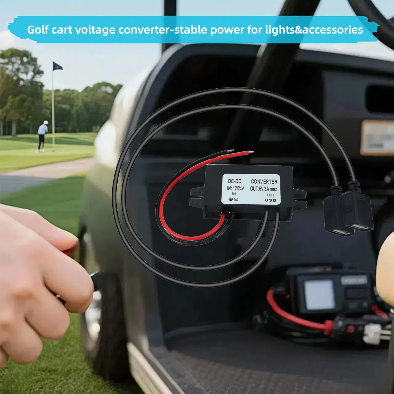 DC DC down Adapter 12V/24V to USB 5V 3A Converter Regulator Cable, 12V/24V to 5V Step-Down Converter, Non-Insulated Buck Power Converter (Input 8-32V)