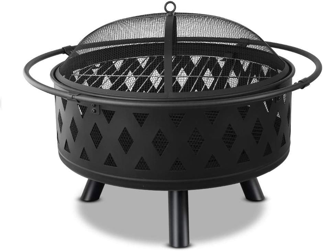 Grillz 32 Inch Portable Outdoor Fire Pit and BBQ - Black image number 4