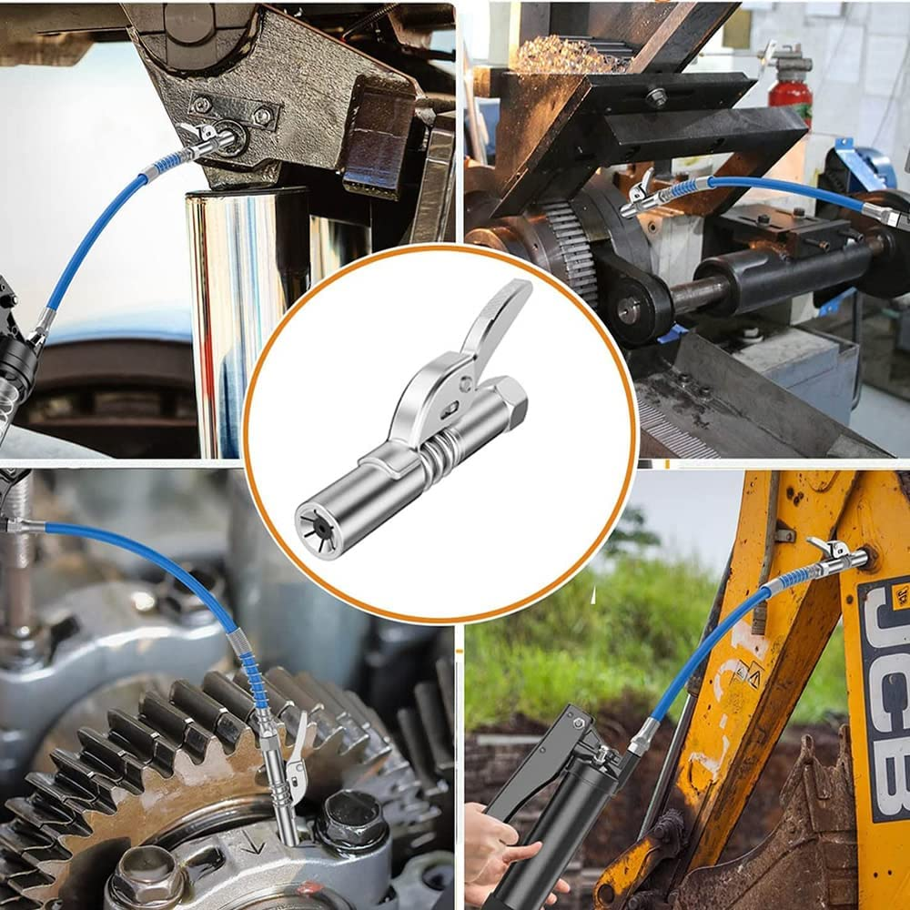 Grease Gun Coupler, 1 Pack High Pressure Grease Nipple Compatible with All Grease Guns 12,000 PSI, Heavy-Duty Quick Lock and Release Grease Coupler, 1/8" NPT Fits All Grease Gun Tips Silver image number 2