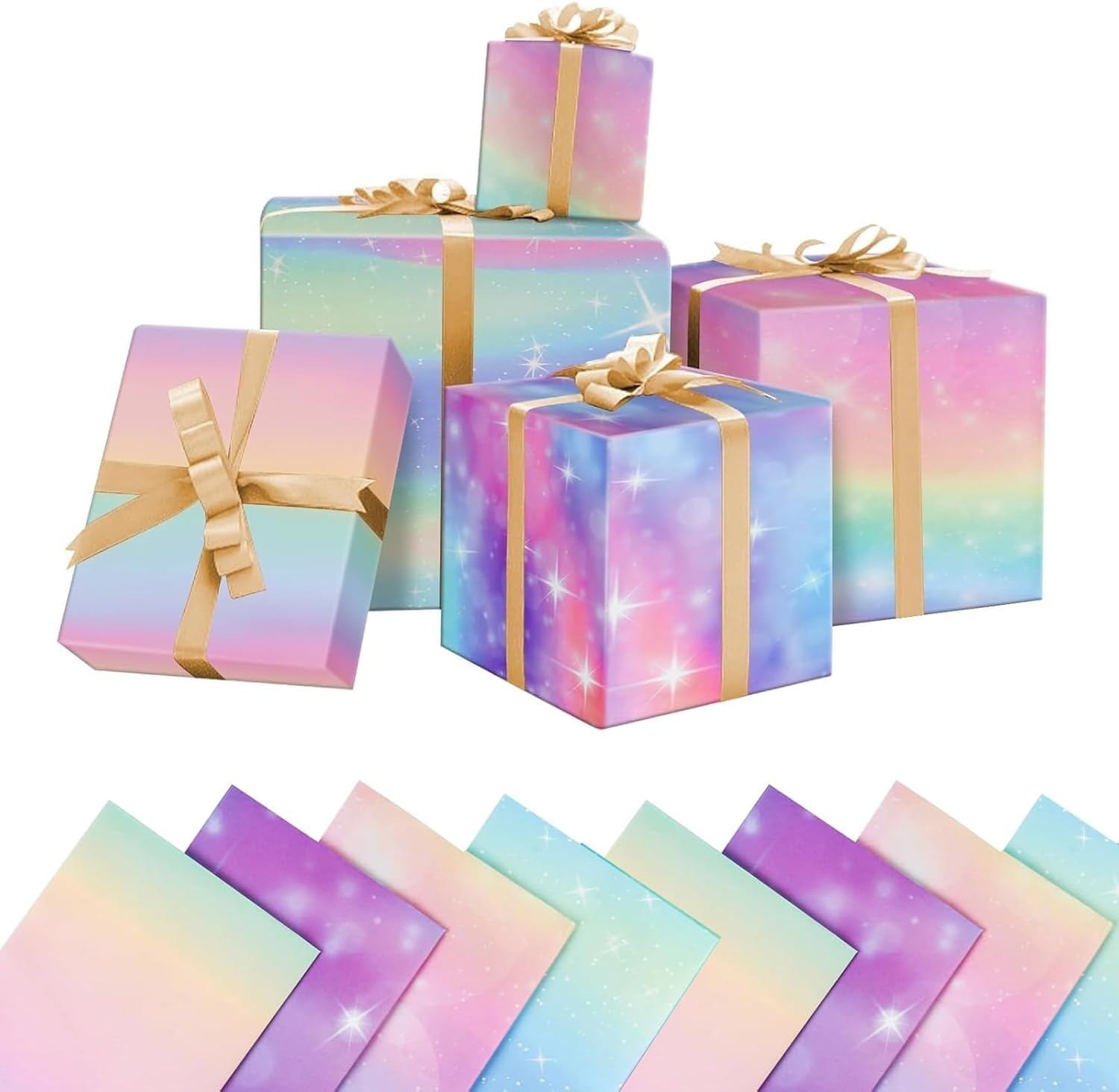 Xugoox 8 Sheets Rainbow Gradient Wrapping Paper for Women Girls Gifts, Matte Pink Purple Colorful Gift Wrap for Birthday Wedding Valentines 20 X 28 In image number 2