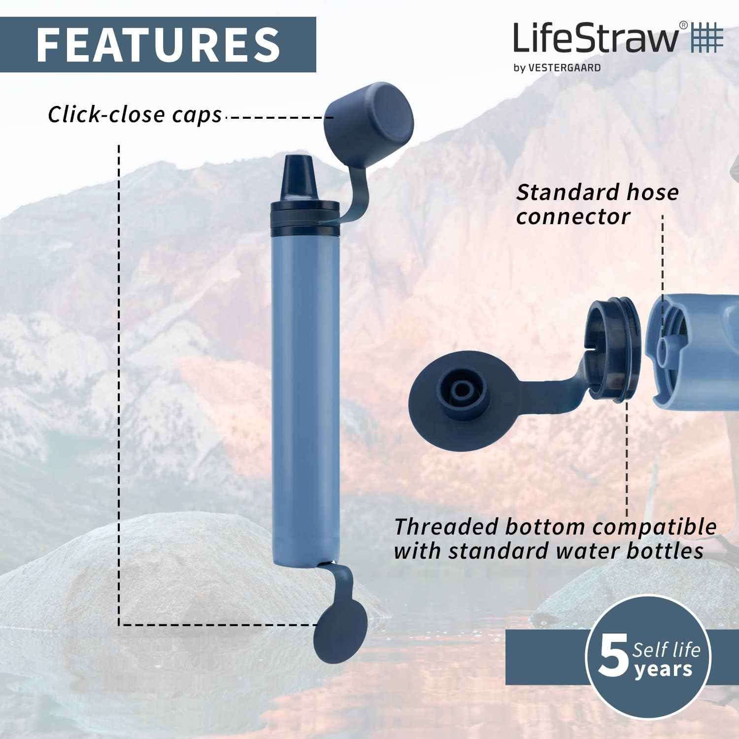 Lifestraw Peak Series Water Filter Straw, Mountain Blue