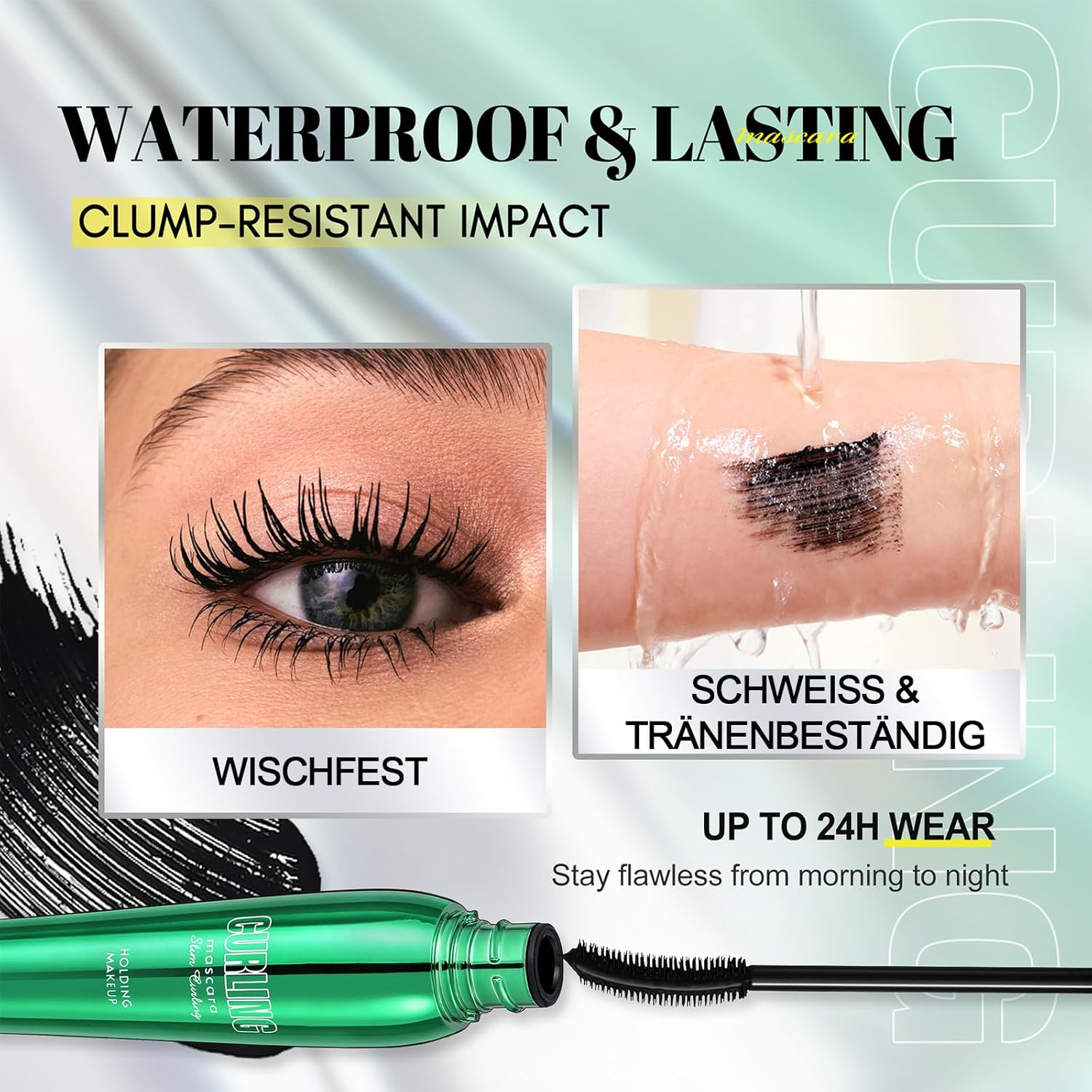 5D Mascara Waterproof & Sweat-Proof, Long-Lasting Mascara for Extremely Long Eyelashes, Mascara for Extra Volume & Definition Green image number 6