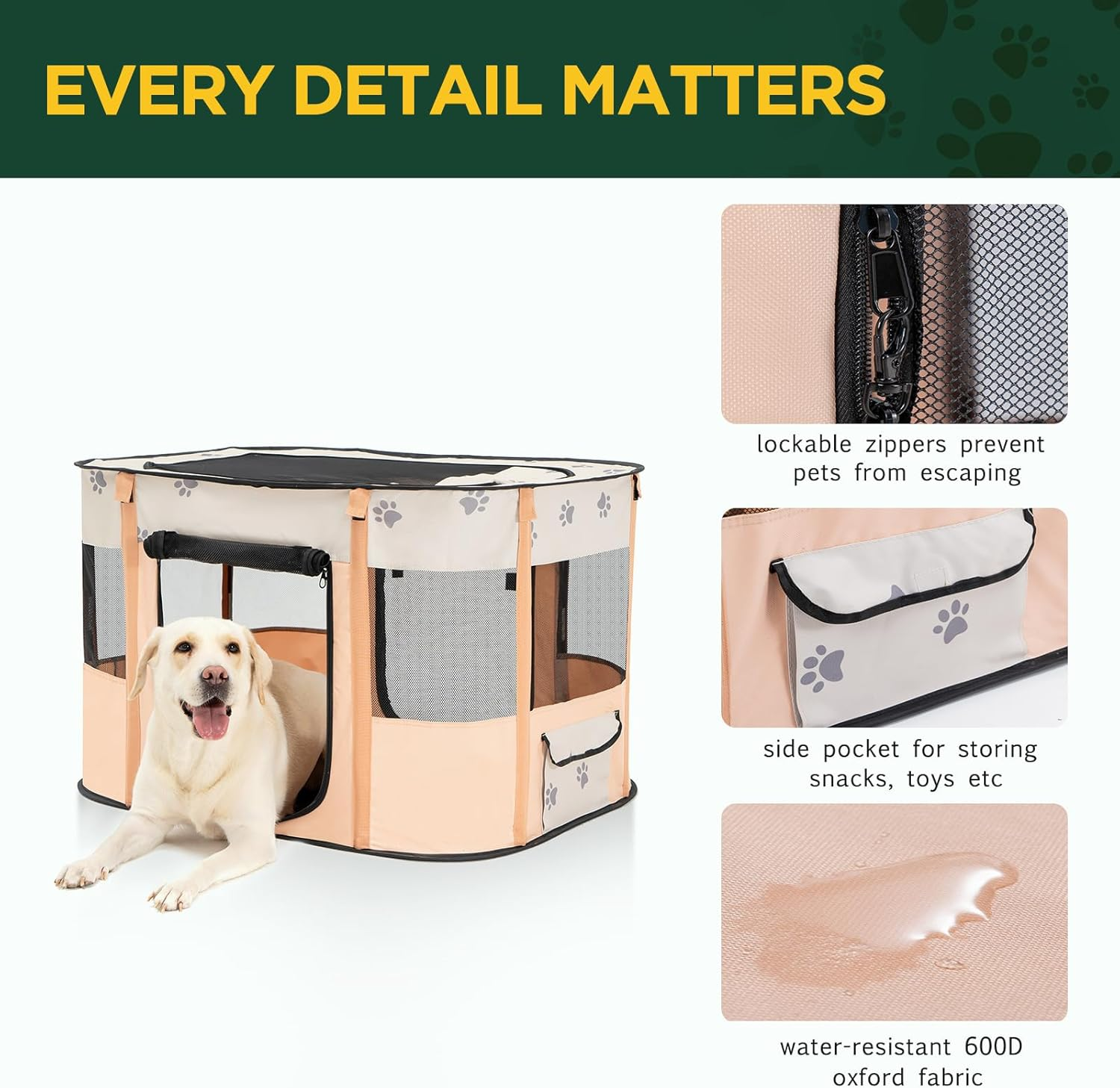 Avont Portable Dog Cat Playpen, Foldable Pop up Pet Play Pen Travel Crate with Floor and Mesh Door Top for Indoor Outdoor Collapsible Tent Cage -S, Orange - Blue image number 7