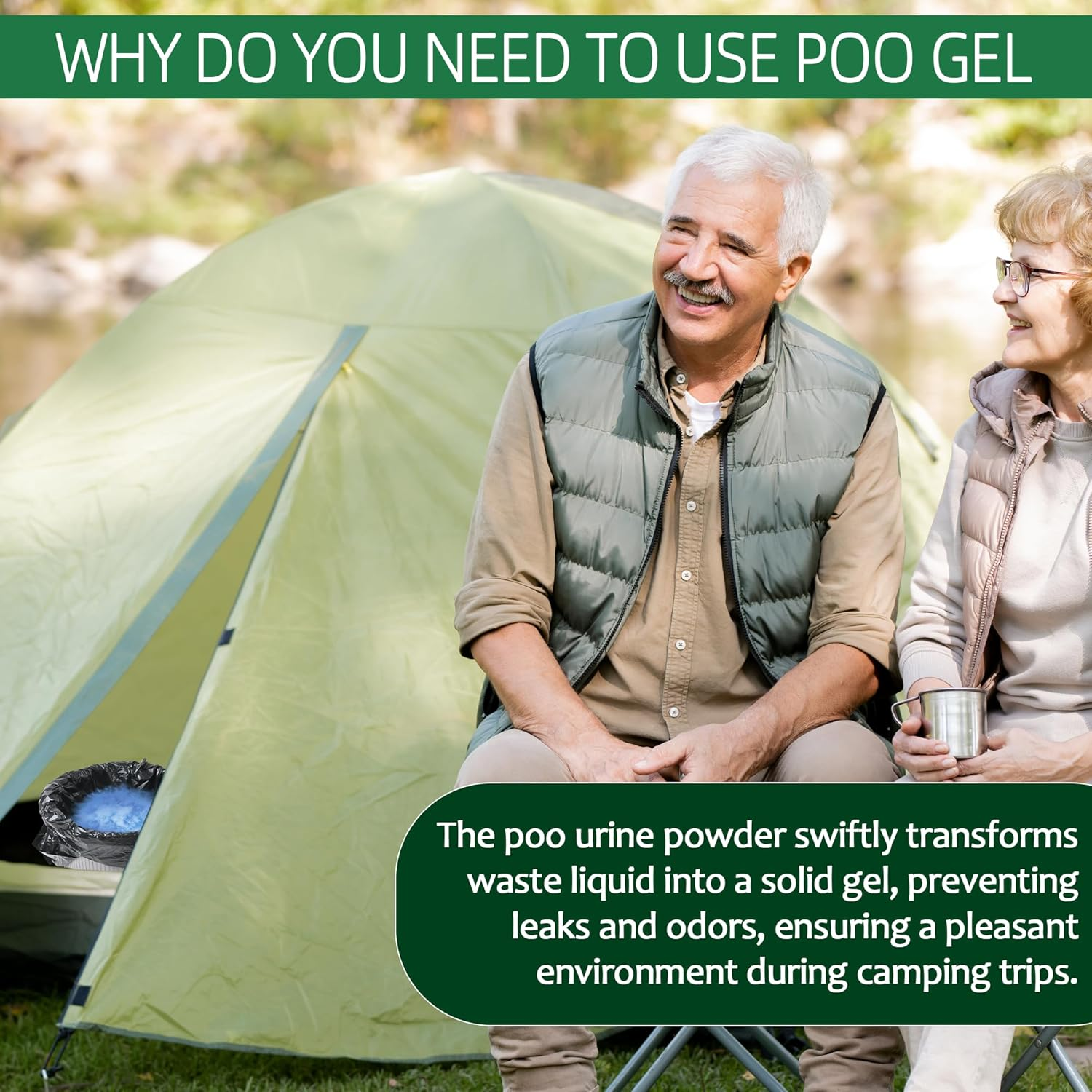 30Pcs Portable Toilet Absorbent Gel with 20Pcs 12 Gallon Camping Toilet Bags, Poo Urine Powder for Hiking Camping, Poo Gel for Portable Toilet, Camping Toilet Gel Poo Powder for Outdoor Use