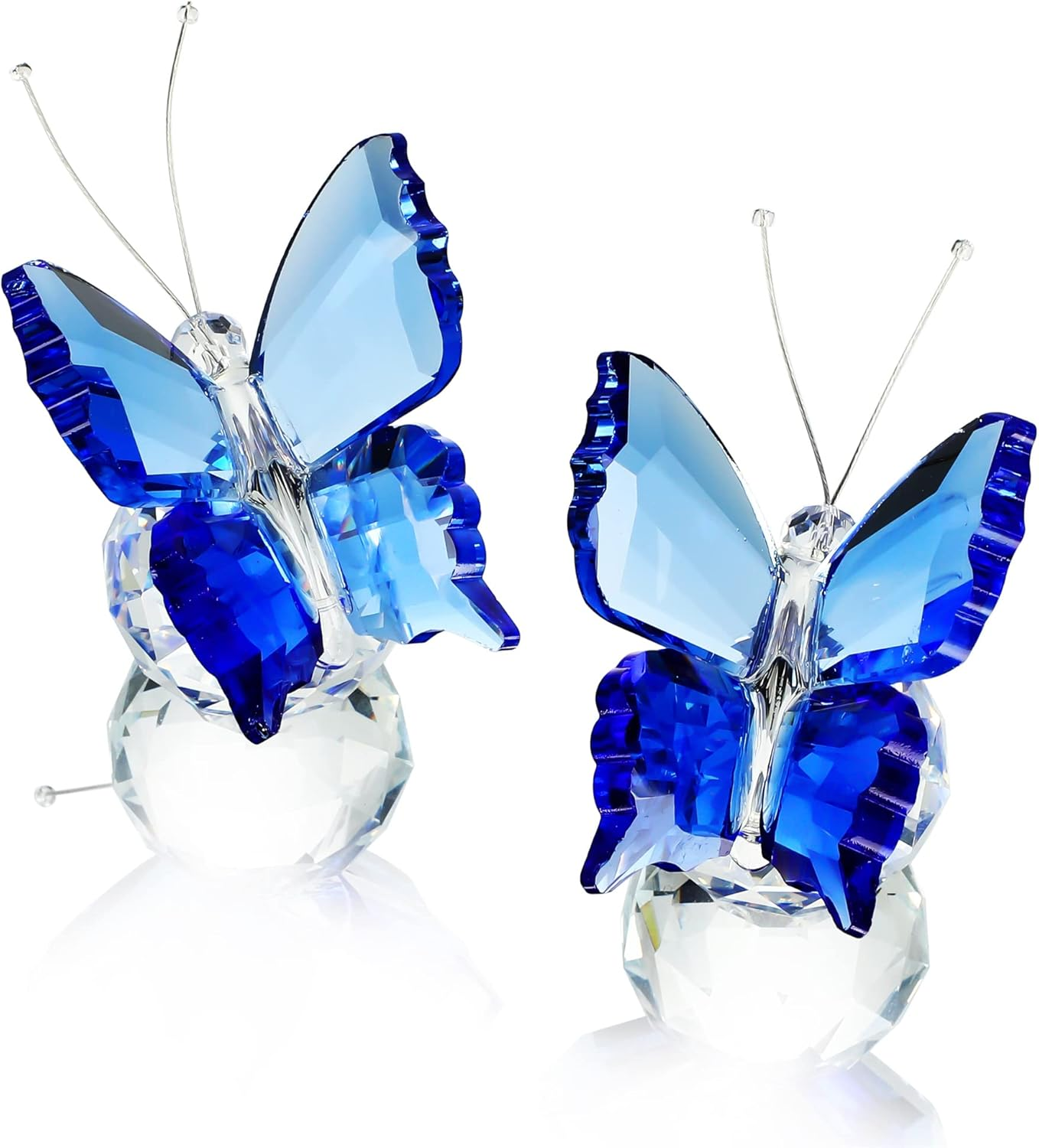 Kanpura Crystal Butterfly Figurines,Crystals Blue Butterflies Collectibles,Glass Animal Figurines for Home Wedding Decoration,Collection Gifts for Women (Pack of 2)