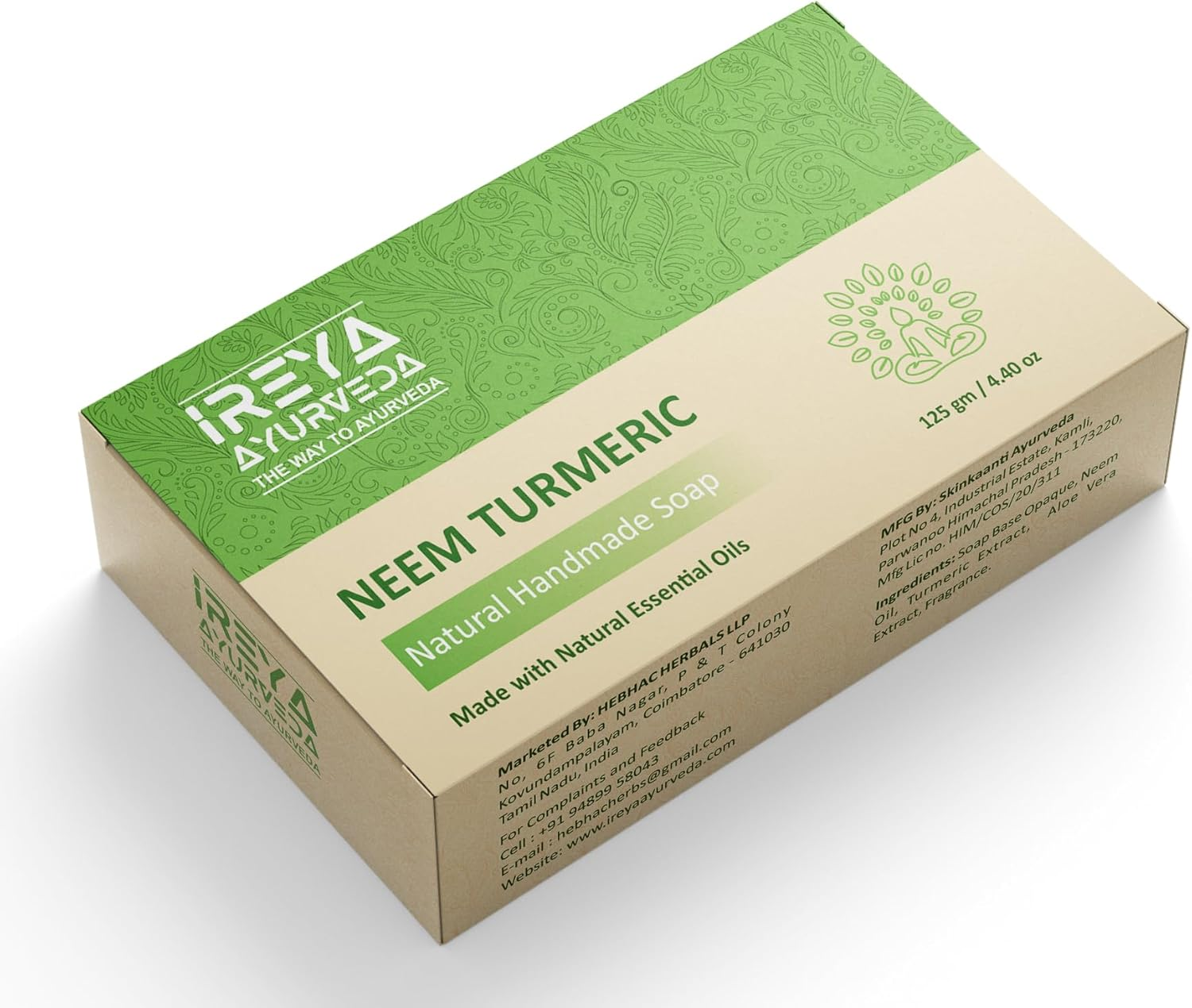 Ireya Ayurveda Neem Turmeric Soap - Ayurvedic Natural Cleansing Soap Free from Parabens, Sls and Gluten Free, Vegan, 125 G Pack of 1 image number 5