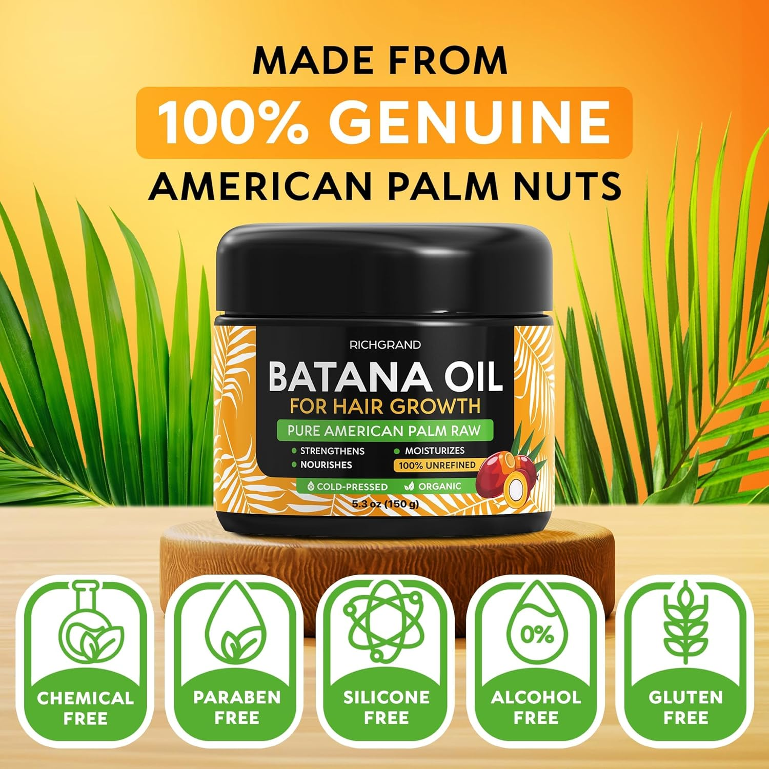 Batana Oil for Hair Growth - 100% Raw & Organic Dr Sebi Batana Oil - Cold-Pressed & Pure Unrefined Batana Hair Mask for Women & Men - Enhances Hair Thickness, Prevents Loss image number 6