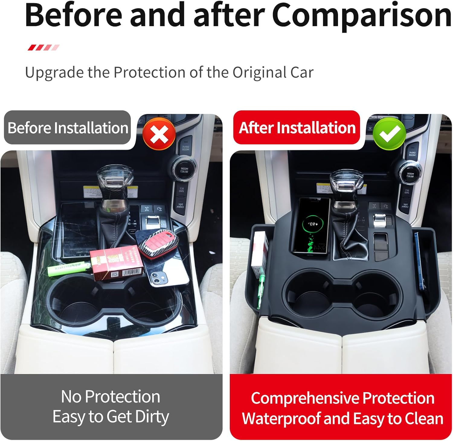 Central Control Silicone Storage Box for 2021 2022 2023 2024 2025 Toyota Land Cruiser 300 Lc300 J300 Seat Gap Storage Box Wireless Charging Silica Gel Pad Internal Modification Accessories ((Black)