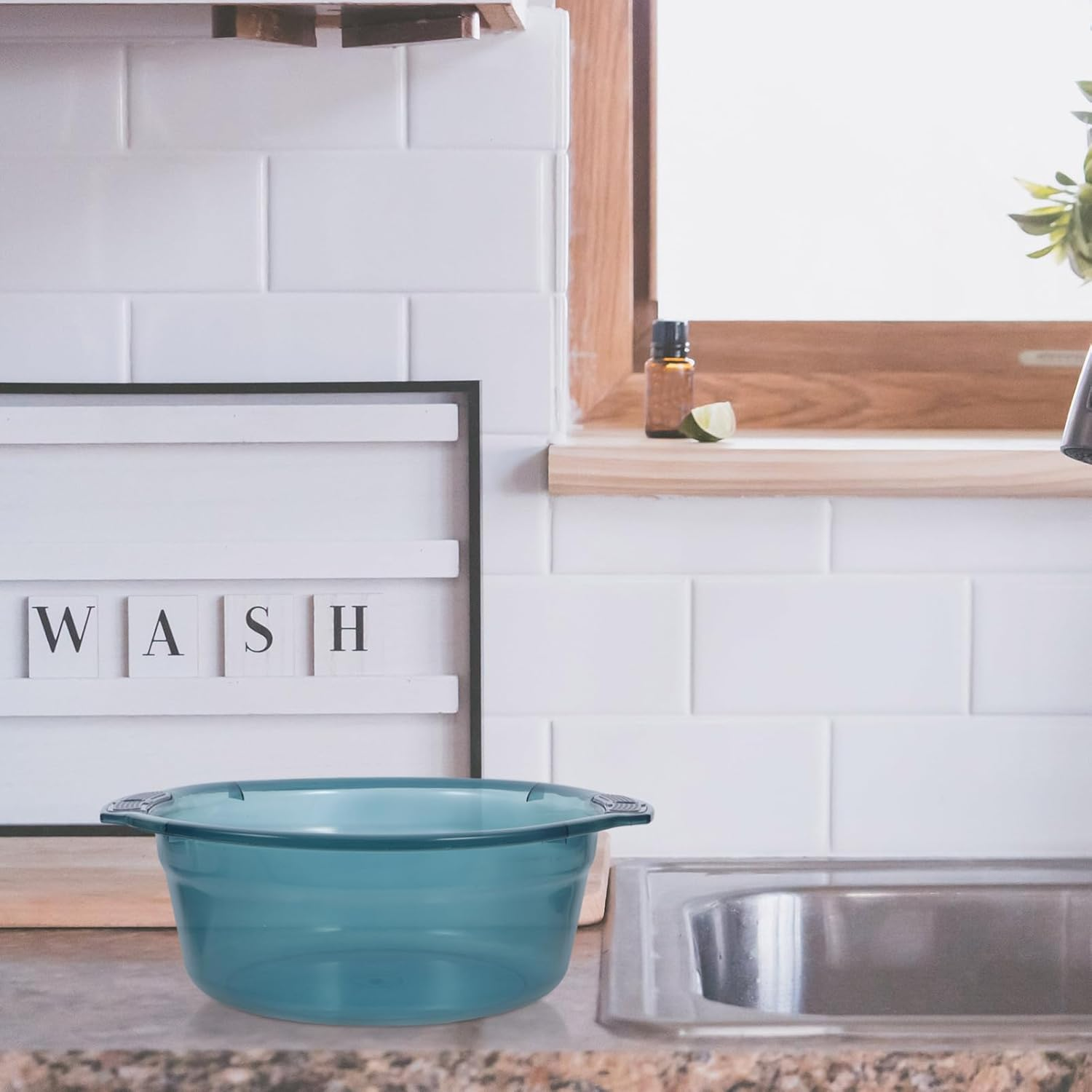 Healeved Portable Wash Basin 12 Inch Plastic Washing Basin Multipurpose Hair Washing Bowl for Home Dormitory Kitchen Use - Blue image number 5