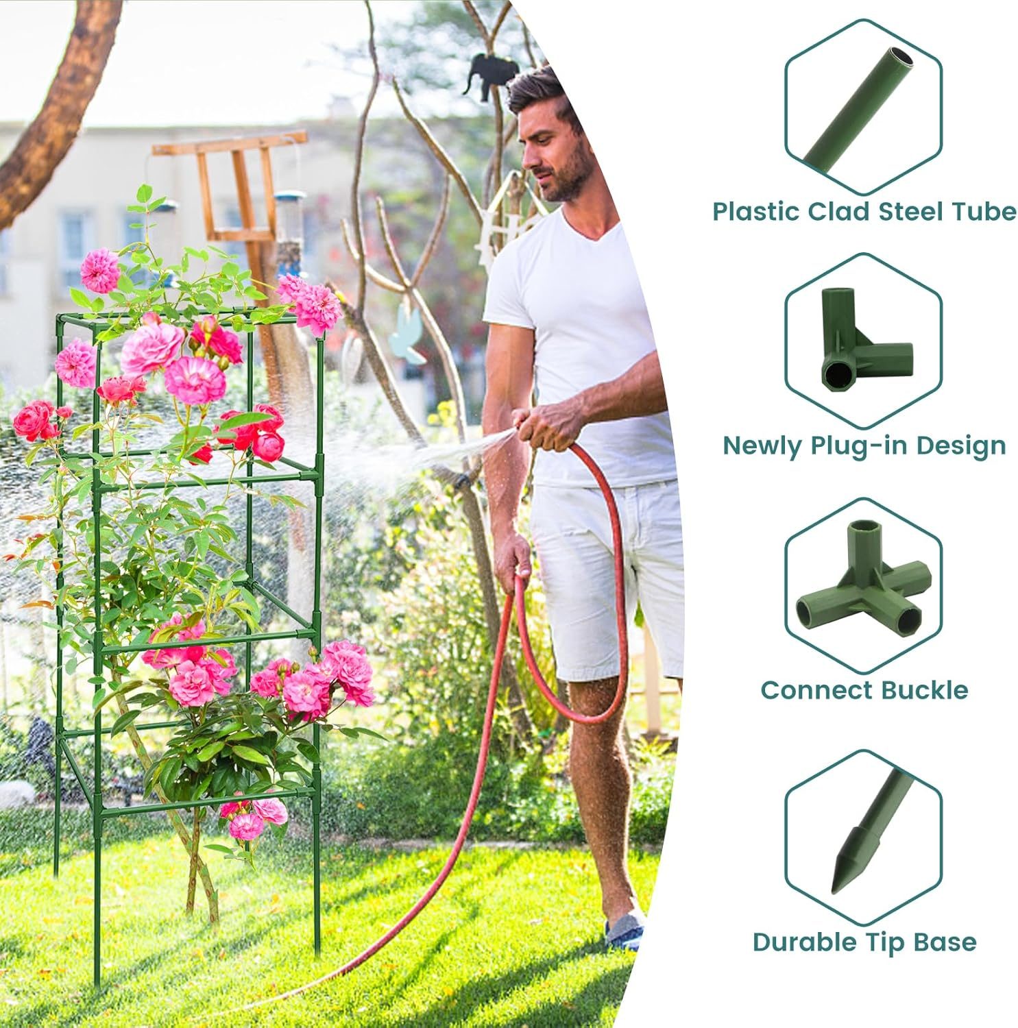 MYMULIKE Tomato Cages, 3 Packs Square Tomato Plant Support Stakes, 41.5 * 15 * 15In Heavy Duty Plant Support Trellis for Garden Climbing Vegetables Flowers Fruits with 10Pcs Clips image number 2