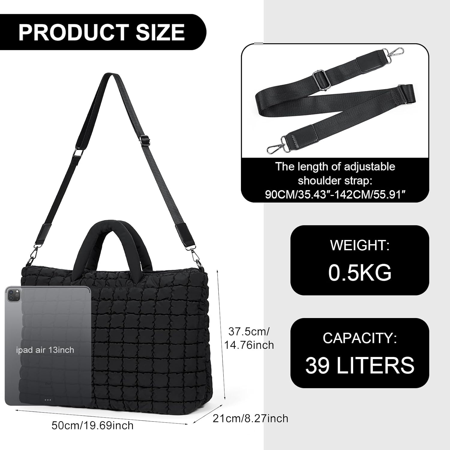 ANKICK Quilted Duffle Bag for Travel, Large Puffer Duffel Weekender Bags Soft Gym Tote, Big Puffy Carry on Luggage Overnight, Black, Contemporary - Beige image number 4