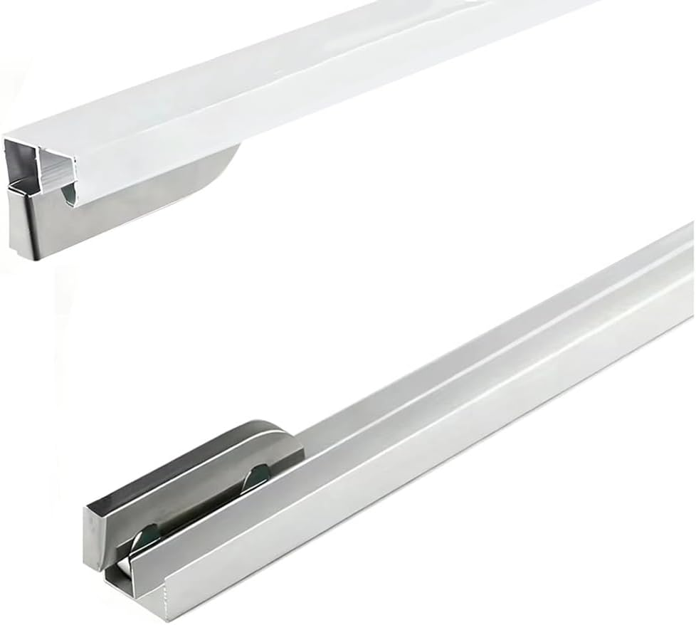 HJVLXYAFB Double Track Sliding Door Hardware Kit, Sliding Window Window Track, Aluminum Sliding Glass Door Track System for Wardrobe Closet Shower Cabinet(White,100Cm(39"))