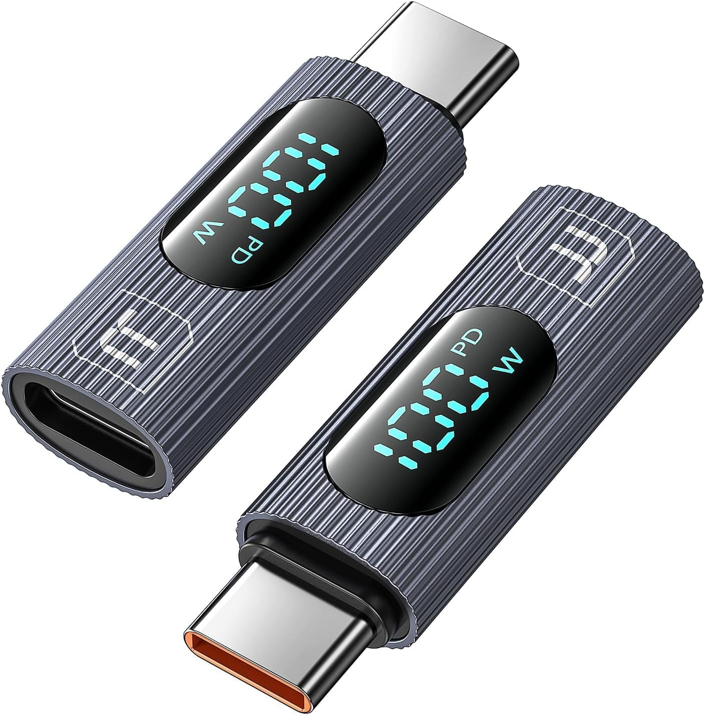 USB C Adapter, 2Pack 100W High-Speed USB C Female to USB C Male Extension Adapter with Advanced Digital Power Meter, Compatible with Iphone 15 Pro Max, Ipad Pro, Macbook Pro & All USB C Devices