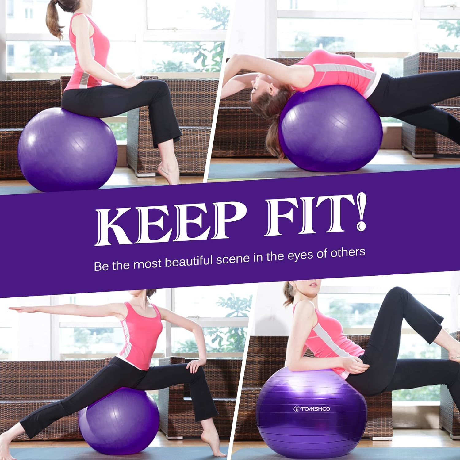 Anti-Burst Yoga Ball 45Cm/55Cm/65Cm/75Cm Stability Balance Ball Pilates Barre Physical Fitness Exercise Ball with Air Pump image number 6