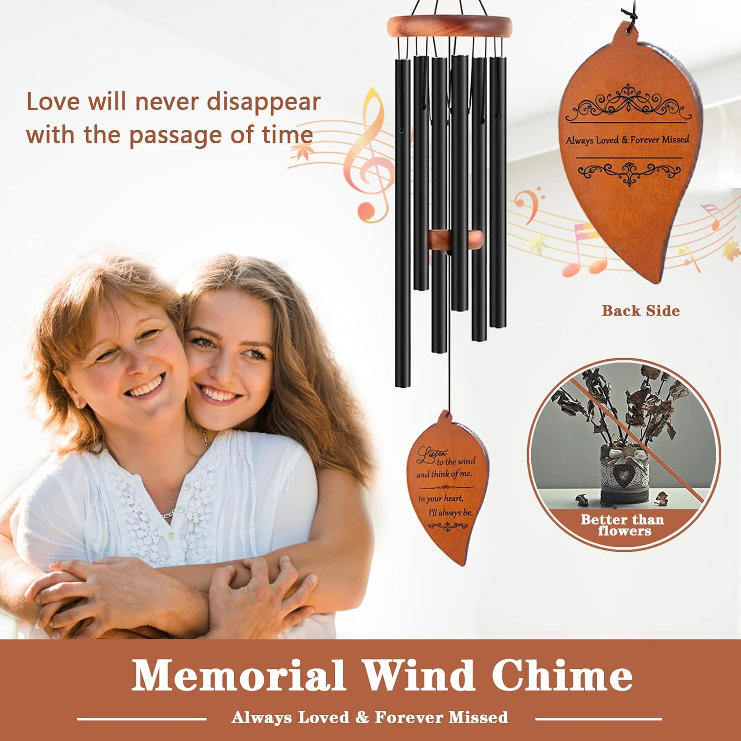 Soopau Memorial Sympathy Wind Chimes, Sympathy Gift Baskets in Memory of a Loved One Mother Father for Memorial/Bereavement/Condolence, 30" Wooden image number 3