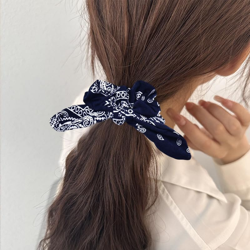 Scrunchy Hair Ties Bandana Hair Bow Ribbons for Women Bunny Ear Scrunchies for Women Girls Ponytail Holder image number 5