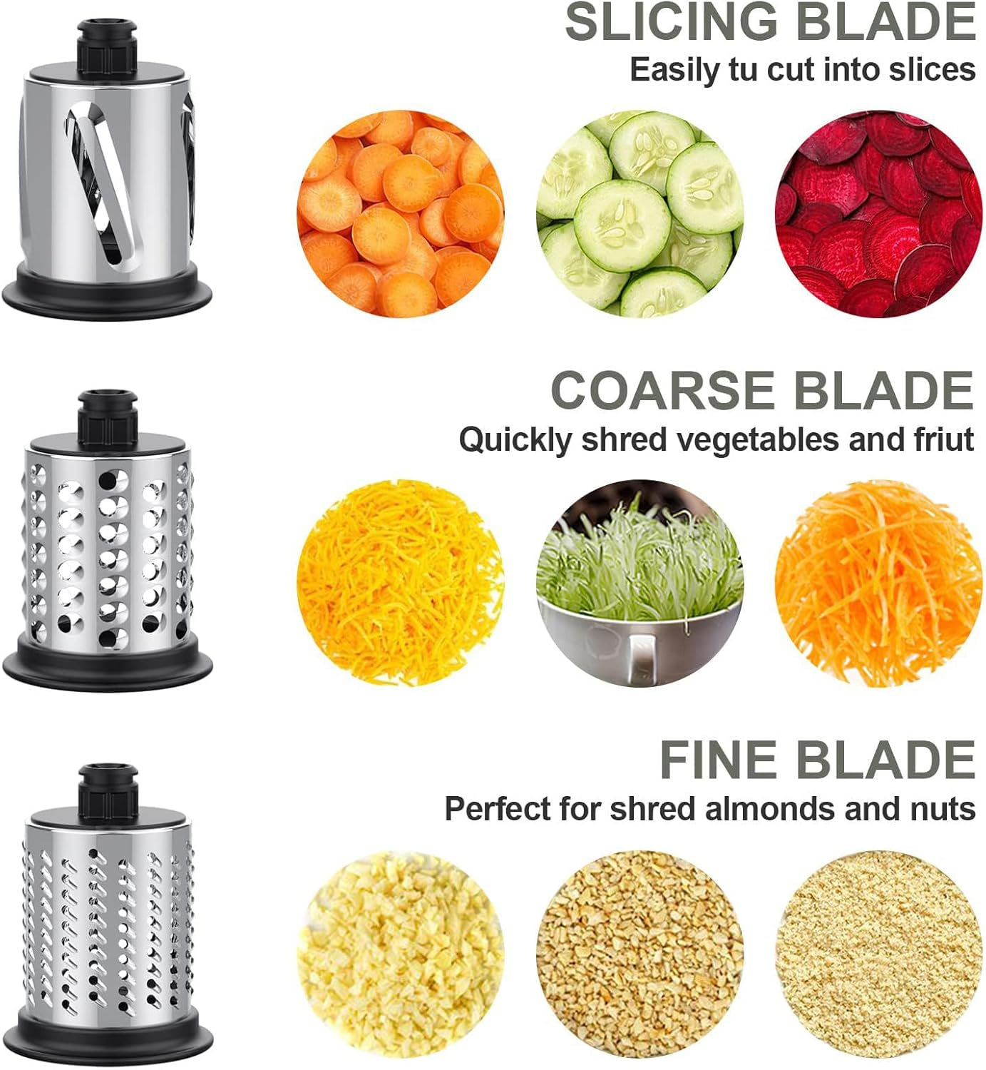 Slicer Shredder Attachment for Kitchenaid Stand Mixer, Cheese Grater Attachment for Kitchenaid Mixer, Cheese Grater Machine with 3 Blades by COFUN image number 5