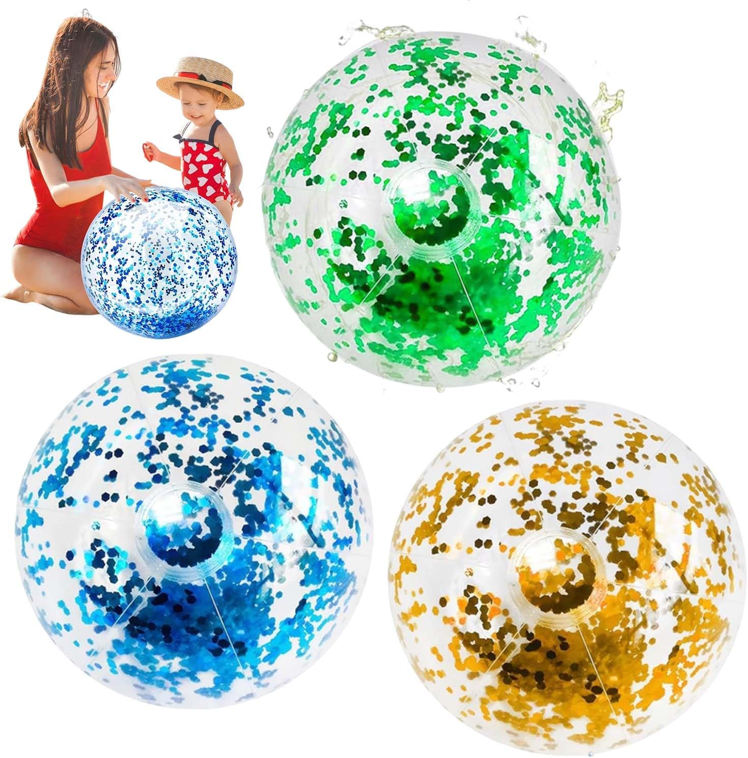 Inflatable Water Ball, Pack of 3 Inflatable Glitter Water Balls, Beach Ball, Swimming Pool Party Ball for Summer Outdoor Activities, Inflatable Ball, Large Water Ball image number 3