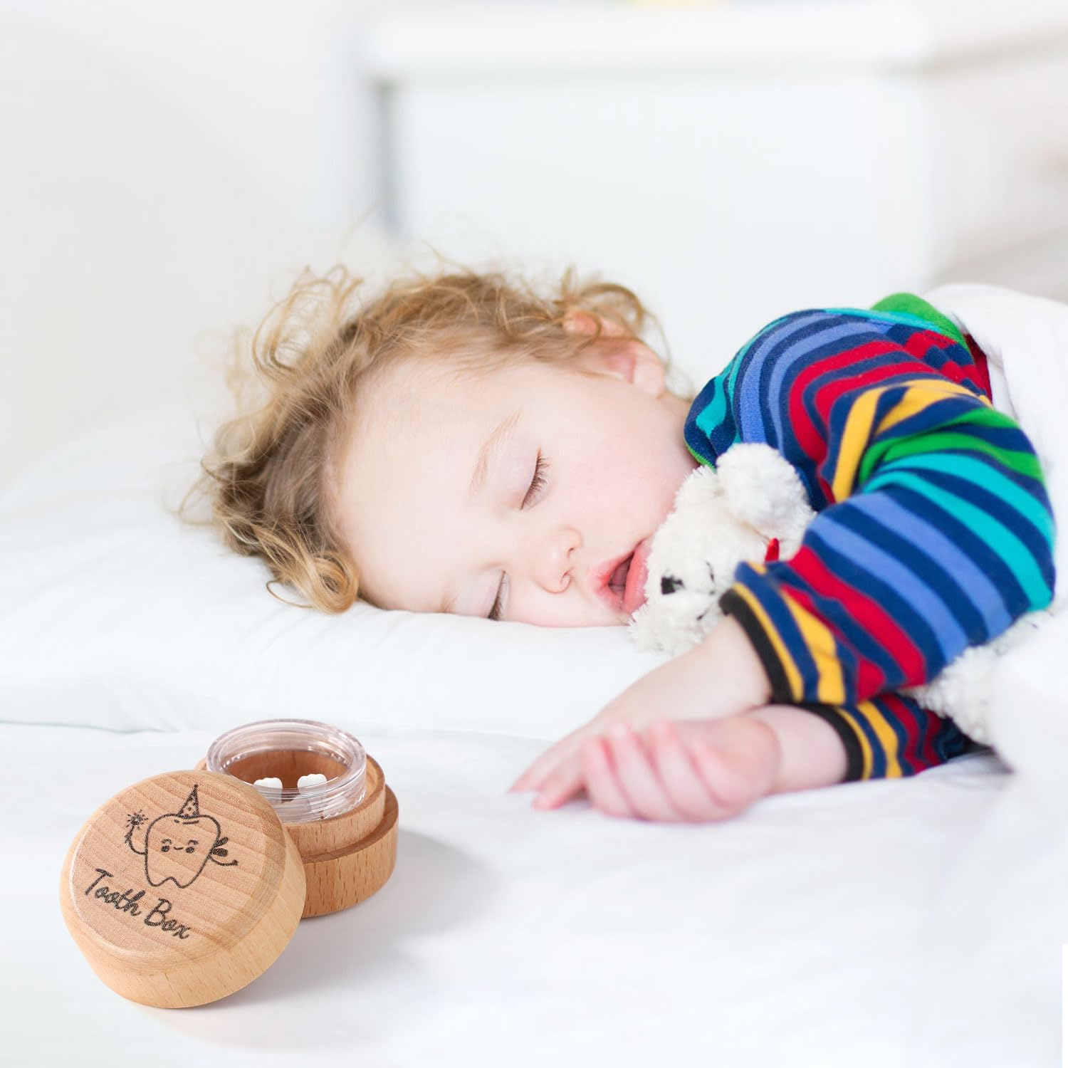 Gosknor Tooth Storage Box, Wooden Tooth Box with Transparent Plastic Box Cute Baby Tooth Box Tooth Holder Box for Lost Teeth Tooth Keepsake Box for Boys Girls Gift image number 1