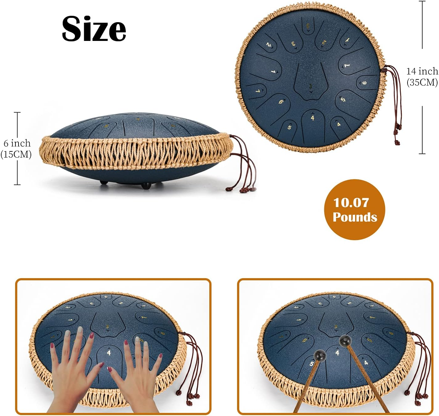 BURNING&LIN 12 Inches 13 Notes Steel Tongue Drum, Handcrafted Percussion Instrument with Mallets and Carrying Bag, Perfect for Meditation, Yoga, and Musical Performance.（Green） image number 6