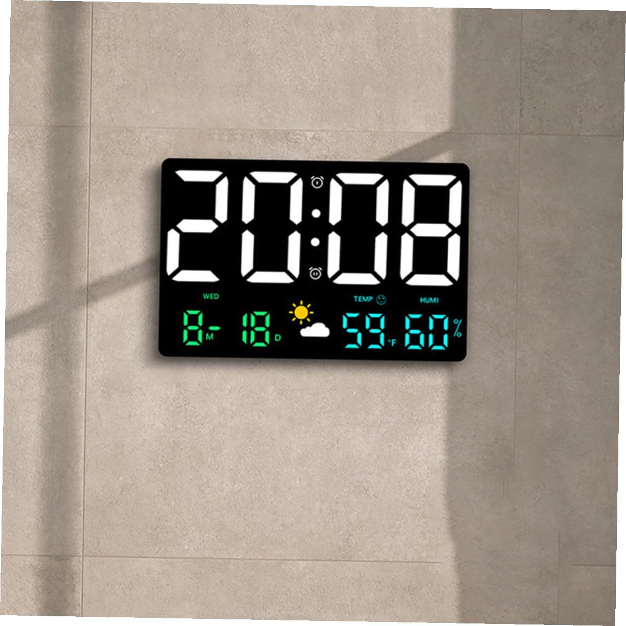 Large Digital Weather Station Wall Clock with Air Pressure Sensor Automatic Temperature Humidity Detection Alarm Calendar Countdown Functions Bright LED Display for Home Office image number 5