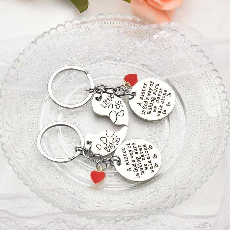 Little Big Sister Gifts for Women Sister Chritstmas Birthday Gifts for Sis Sister Key Chain a Sister Is God'S Way of Making Sure We Never Walk Alone Sister Keychain for 2 Sisters Long Distance Gift image number 6