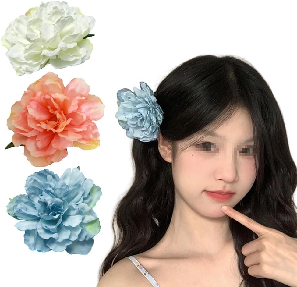 3Pcs Peony Hair Clips Artificial Flower Hair Pins Flower Hair Barrette Accessories Bohemian Flower Hairpin for Party Beach Wedding image number 2