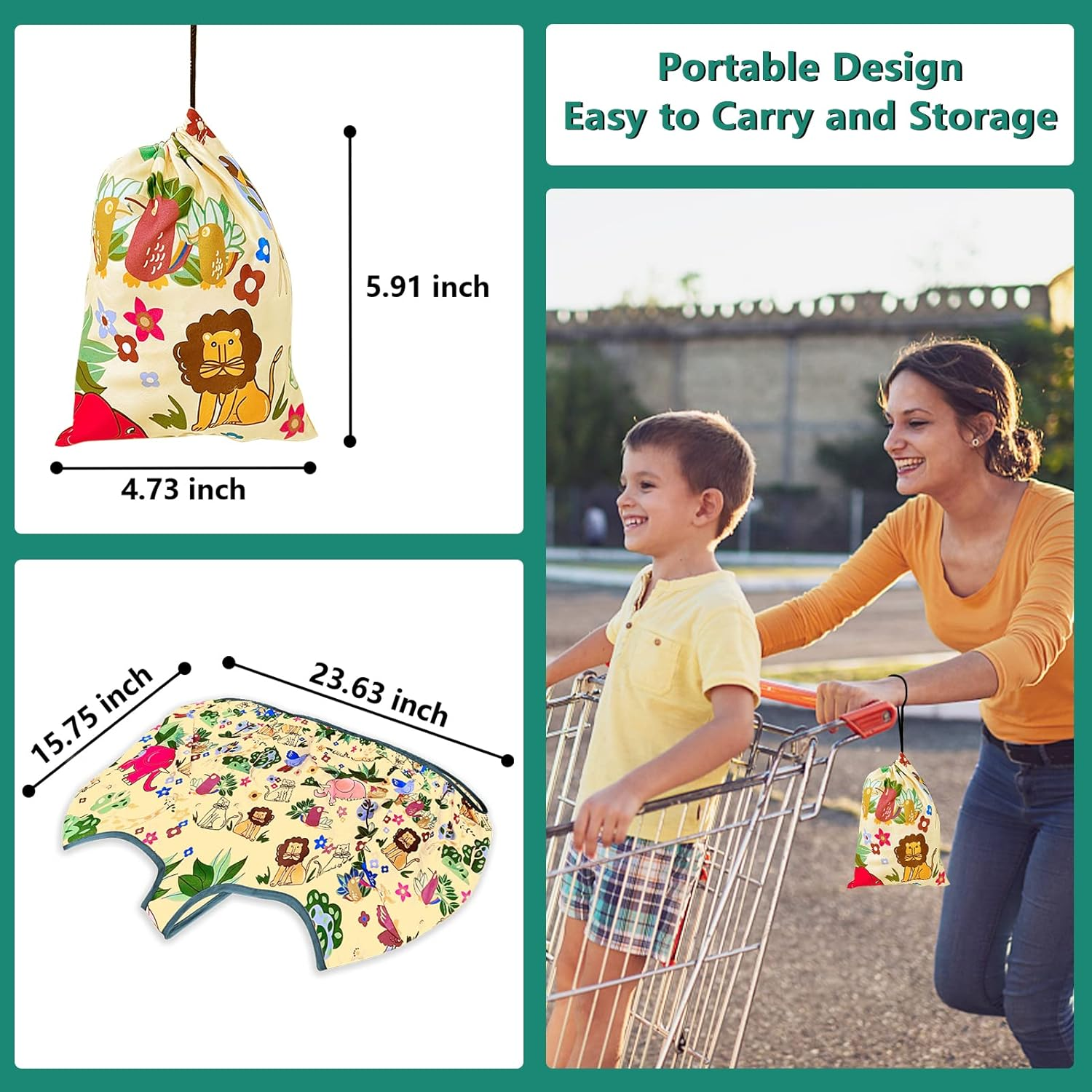 Shopping Cart Cover for Baby, High Chair Cover, Grocery Cart Seat Covers for Baby, Kids, Infants & Toddlers, Portable 2-In-1 Design, Includes Free Carry Bag (Cute Lion) image number 4