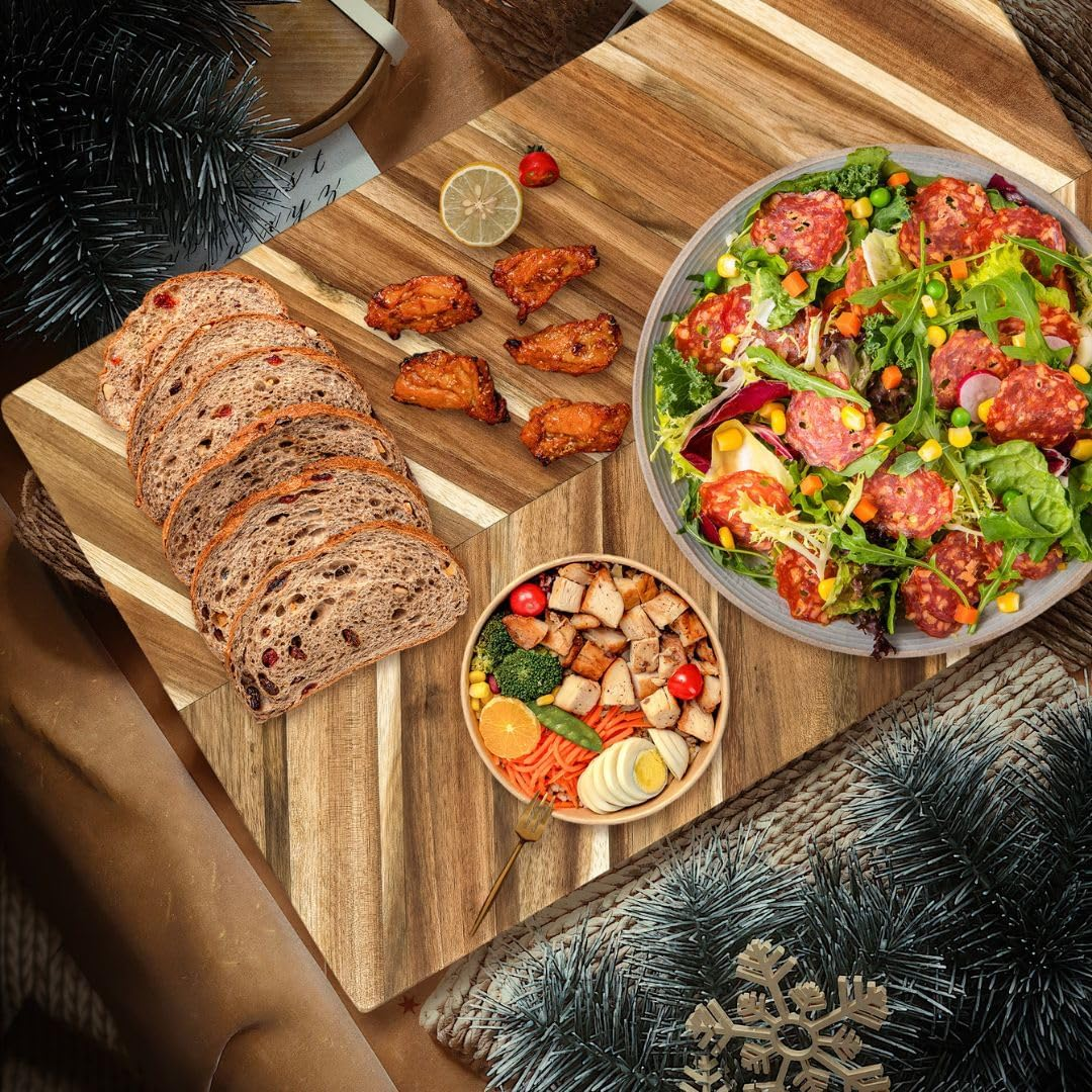 WOODECOR 45X30X3.8Cm End Grain Acacia Wood Chopping Board - Solid Timber Butcher Block for Kitchen, Non-Toxic & Knife-Friendly, Perfect for Housewarming image number 3