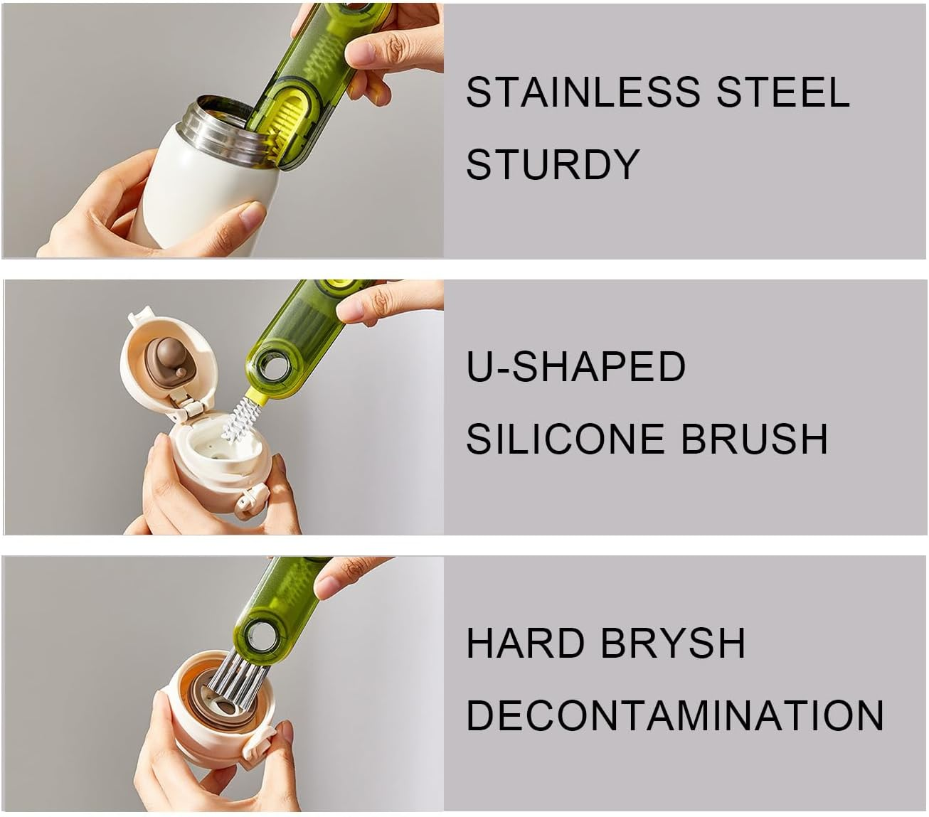 3Pcs 3 in 1 Multifunctional Cup Cleaning Brush, 3 in 1 Tiny Bottle Cup Lid Detail Brush Straw Cleaner Tools, Home Kitchen Cleaning Tools for Deep Detail Cleaning and Stain Removal image number 4