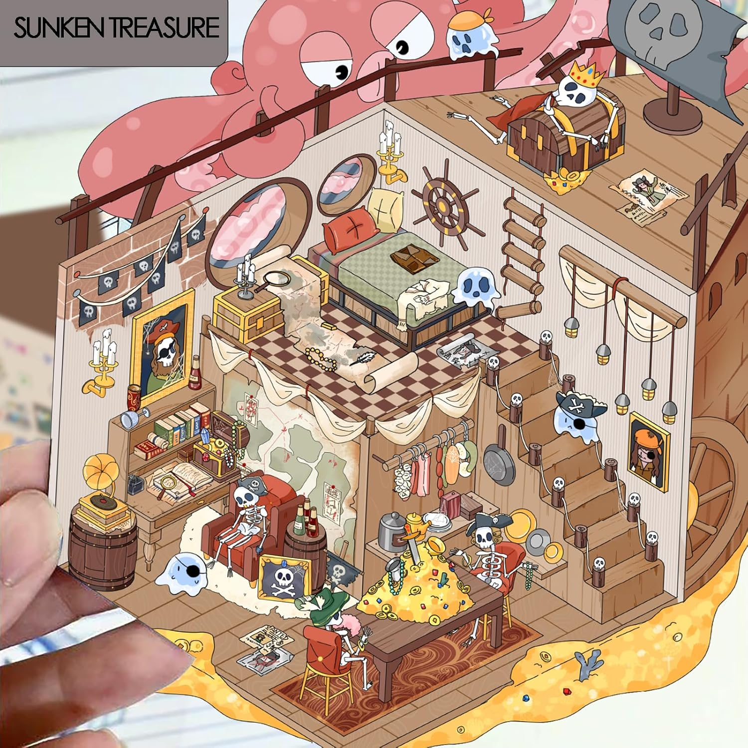 DIY 3D Scene Sticker 6 Sets Make Your Own Mini Mysterious House Stickers for Adults Cute Cartoon Animal Sticker for Adult Relief Stress Pass the Time (Mysterious and Terrifying) - Mysterious And Terrifying image number 5