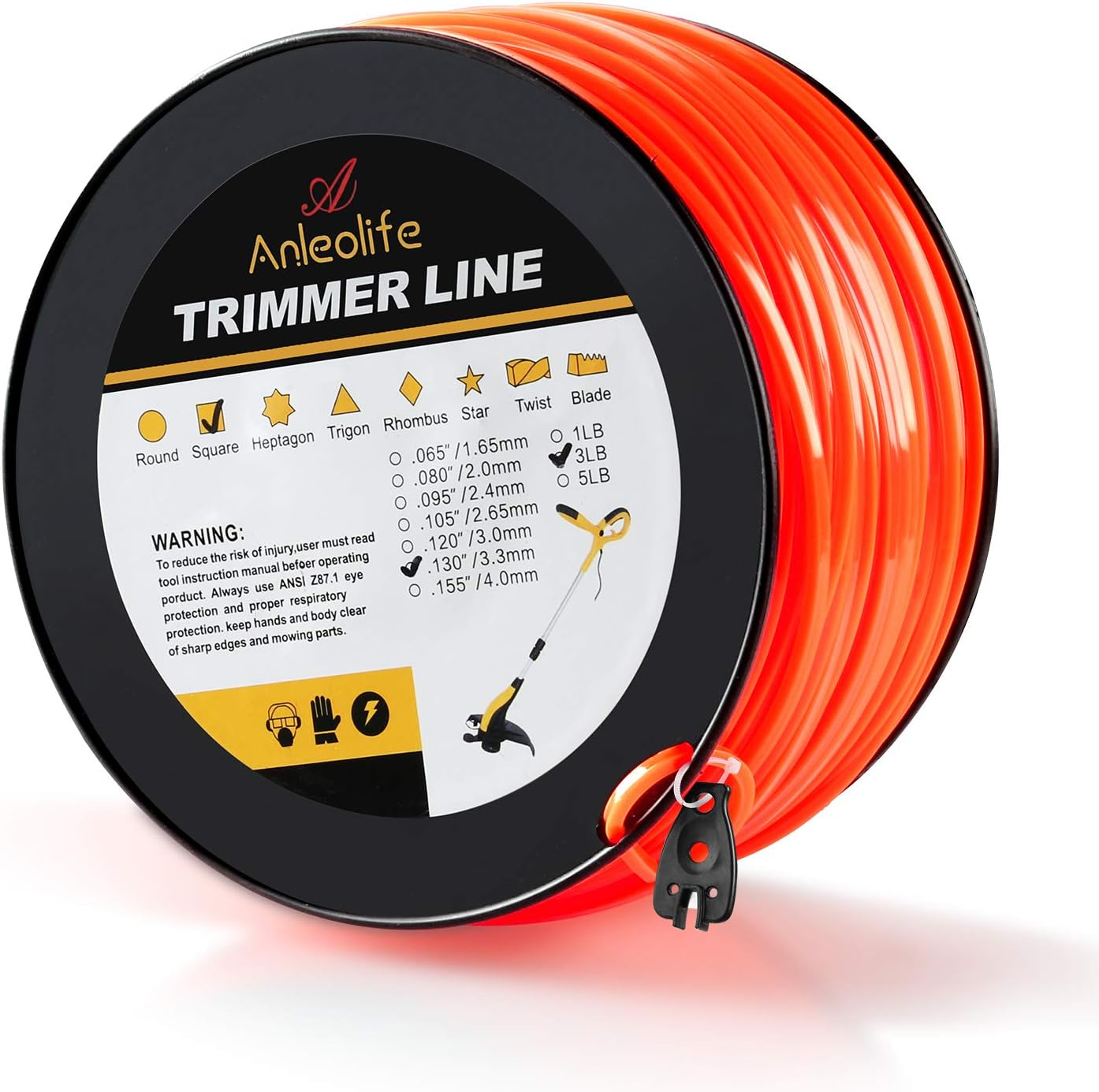 Anleolife 5-Pound Commercial Square .105-Inch-By-1038-Ft String Trimmer Line in Spool,With Bonus Line Cutter, Orange