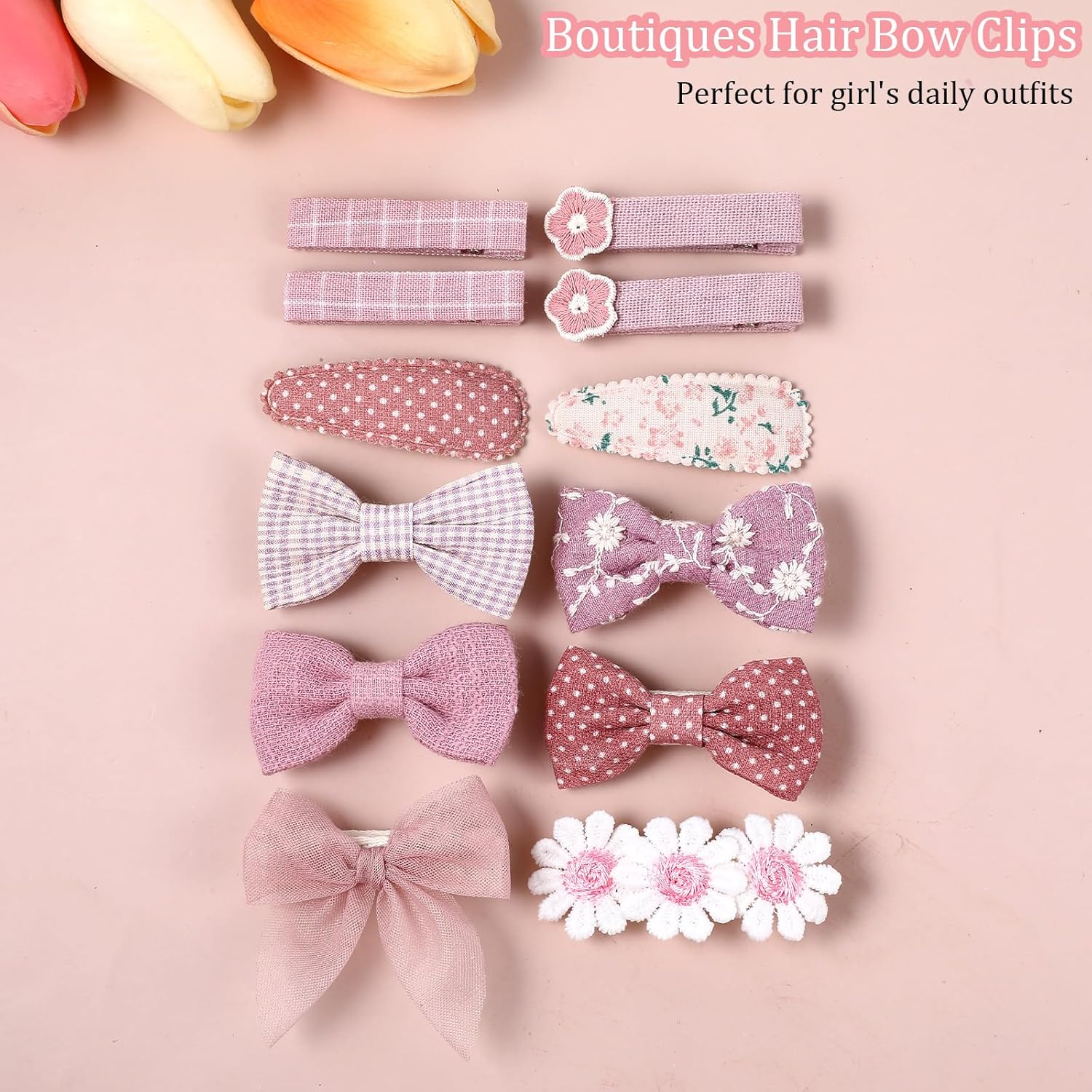 Ptwola 12 Pcs Hair Clips for Girls with Bows Butterfly Flower 2 Inch Alligator Clips Barrettes Handmade Accessories for Girls Gifts image number 2