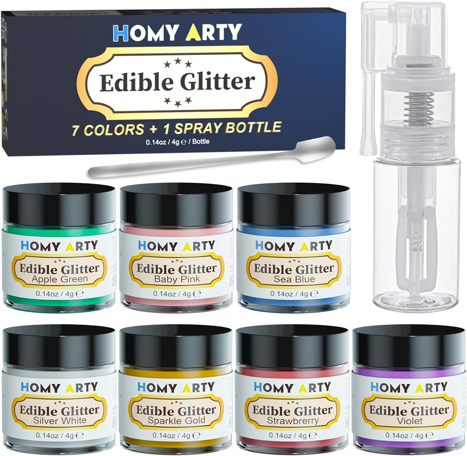 HOMY ARTY Edible Glitter - 3 Colors X 4G, Luster Dust Edible Glitter for Cakes, Vegan Drink Glitter, Edible Glitter Dusting Powder for Cocktails, Chocolate, Candy