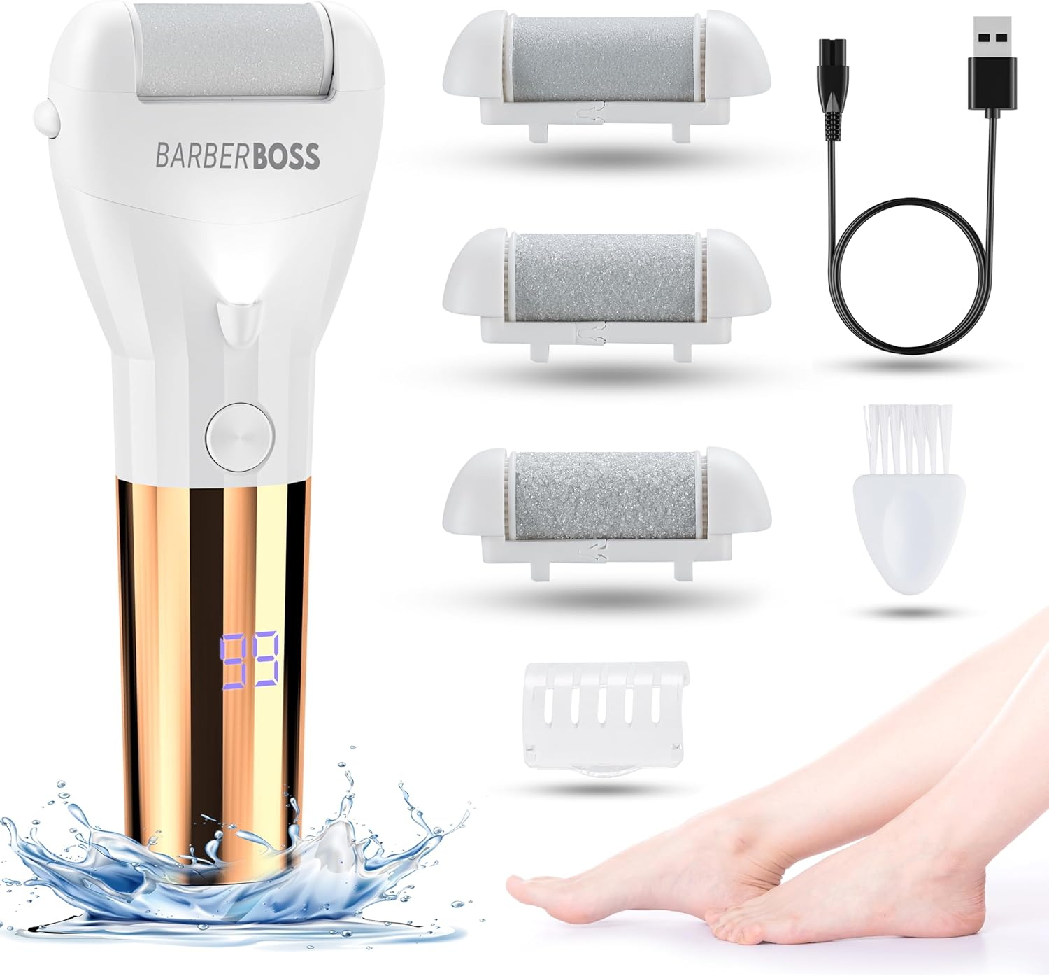 BARBERBOSS Electric Foot File, Hard Skin Remover, Callus Remover for Feet, Professional Pedicure Set, Plastic, Foot File image number 1