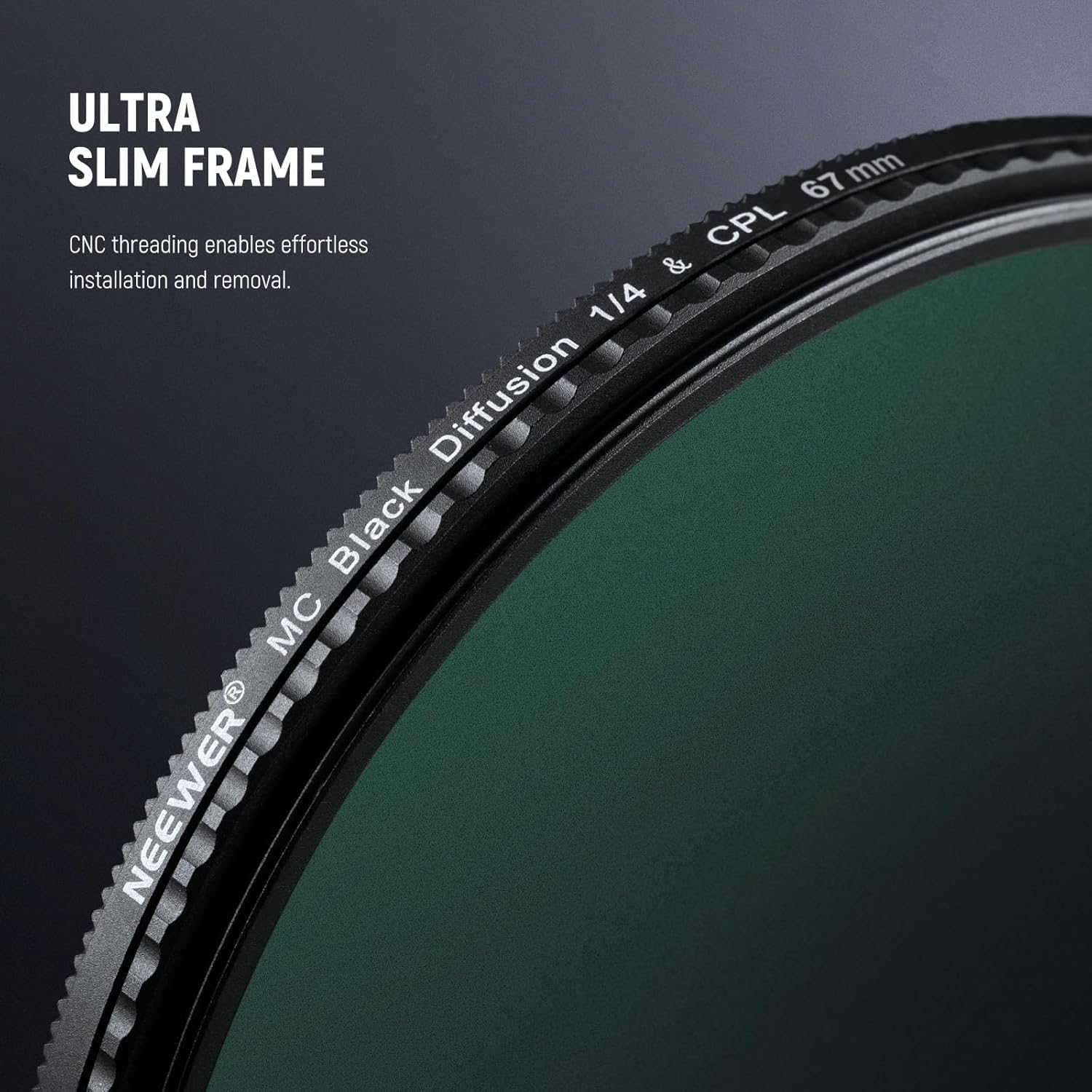 NEEWER 2 in 1 CPL + Black Diffusion 1/4 Filter, Circular Polarizing Glare Reduction Soft Dreamy Cinematic Camera Lens Effect Filter with Slim Aluminum Frame & Multicoated Optical Glass, 67Mm image number 1