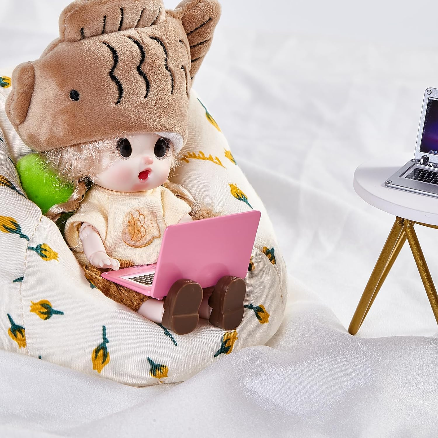 3 Pcs Dollhouse Furniture Accessories Miniature, 1:12 Scale Simulation Metal Laptop Tablet Smart Phone Stuff Doll House Mini Play Set Accessories (Pink) - Computer image number 4