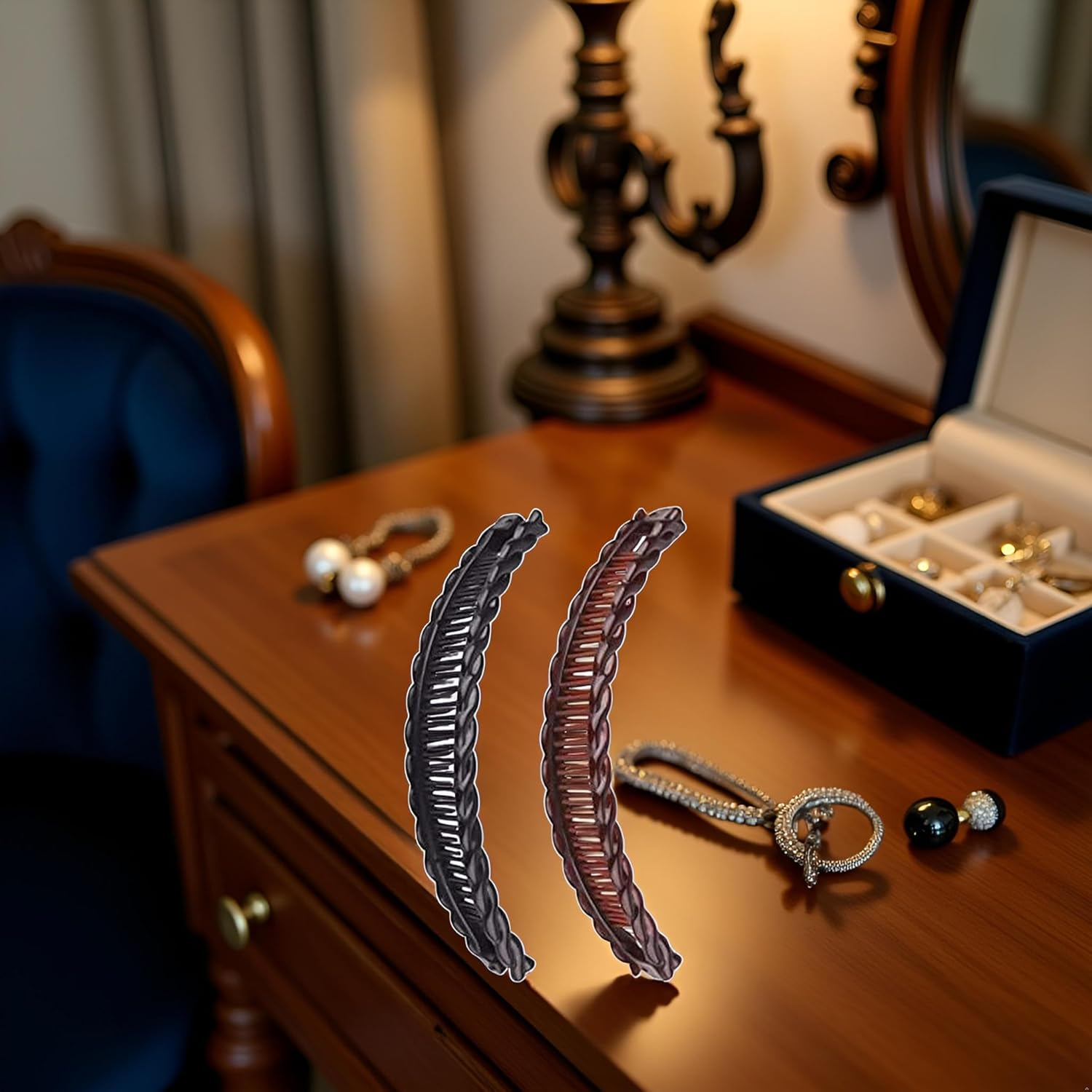 2 Pcs Tort Banana Clips Fish Clips Vintage Clincher Combs Tool for Thick Curly Hair Accessories Banana Hair Comb Fish Grip Slide Hair Clips Claws Set，Clips and Barrettes (Black and Brown) image number 1