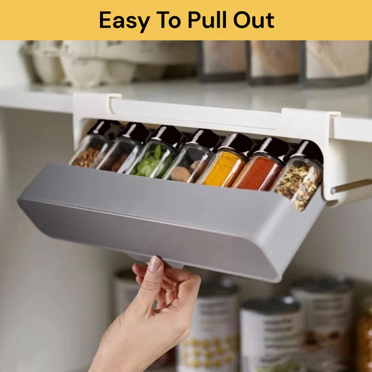 EZONEDEAL Under-Shelf Spice Organizer Rack Pace Saving Spice Storage Solution for Kitchen Cabinets and Pantries - Compact Spice Storage and Organizer for Your Spice Jars-Black image number 6