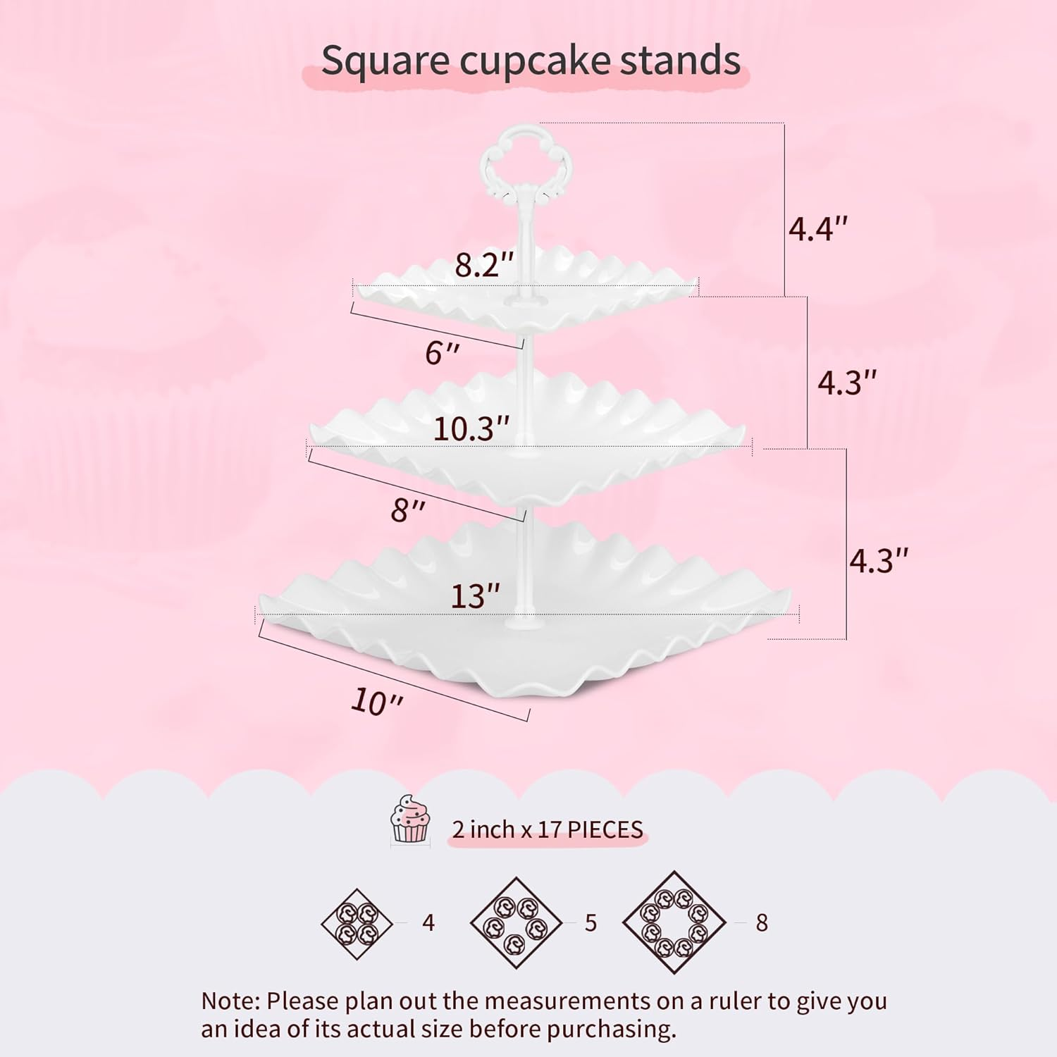NWK 5 Piece Cake Stand Set with 2Xlarge 3-Tier Cupcake Stands + 3X Appetizer Trays Perfect for Wedding Birthday Baby Shower Tea Party (White) - Black image number 2