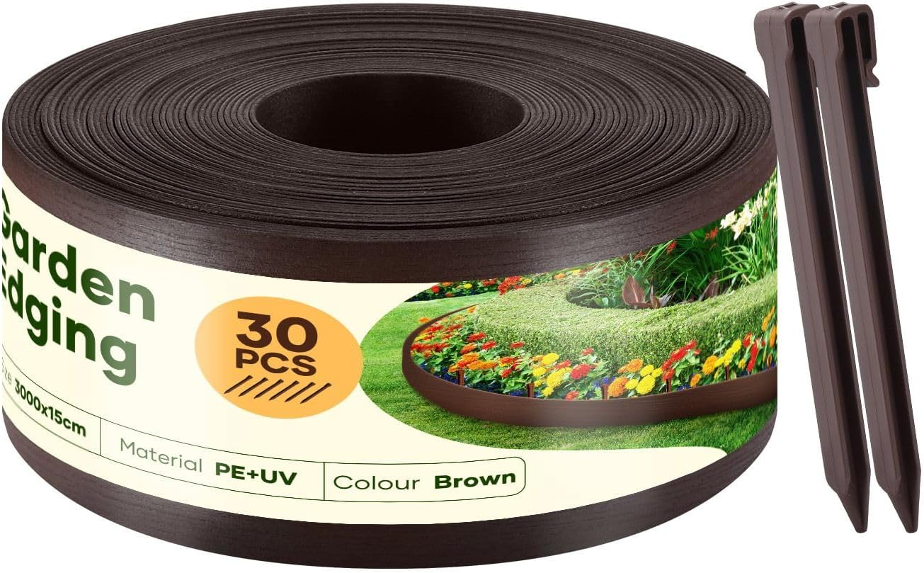 OGL 30Mx15Cm Garden Bed Edging, Flexible DIY Lawn Landscape Border Fence for Flower Plant Grass Path Driveway Plastic Barrier Roll Kit