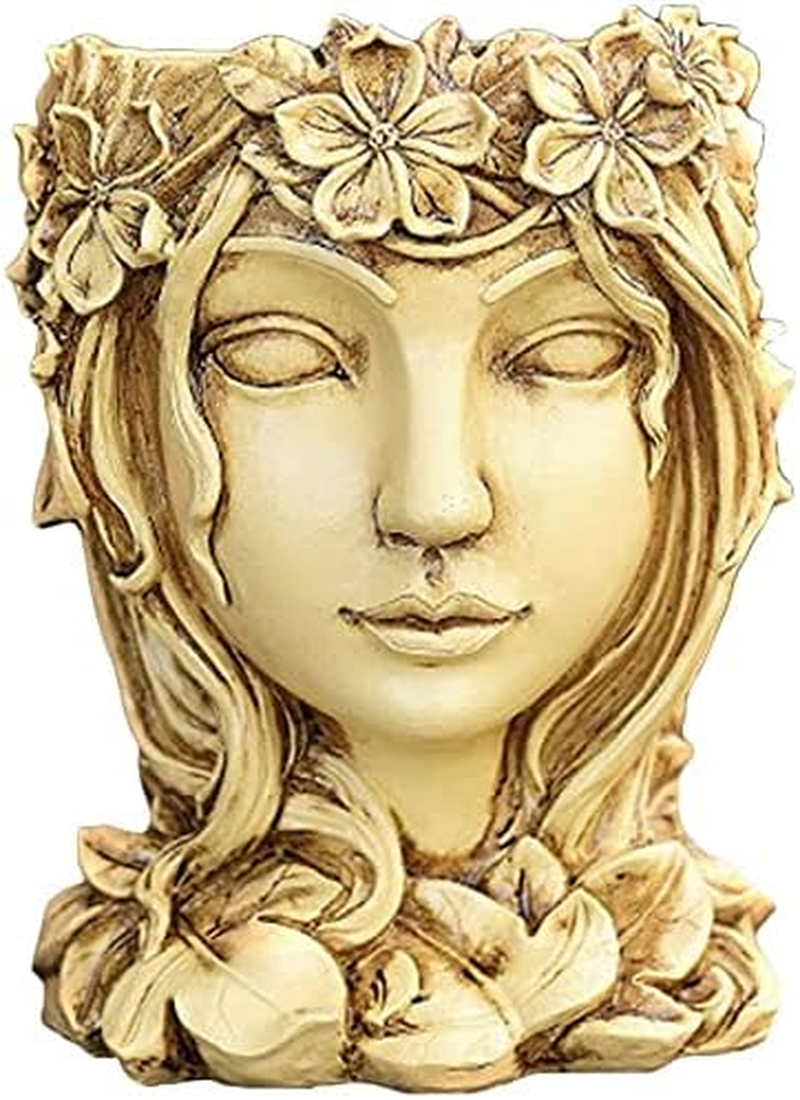 YANMILIA Head Planter Face Flower Pot Goddess Statue Planter Decorative Girl Portrait Planter Indoor Outdoor Girl Face Flower Vase Container Planter (Gray)