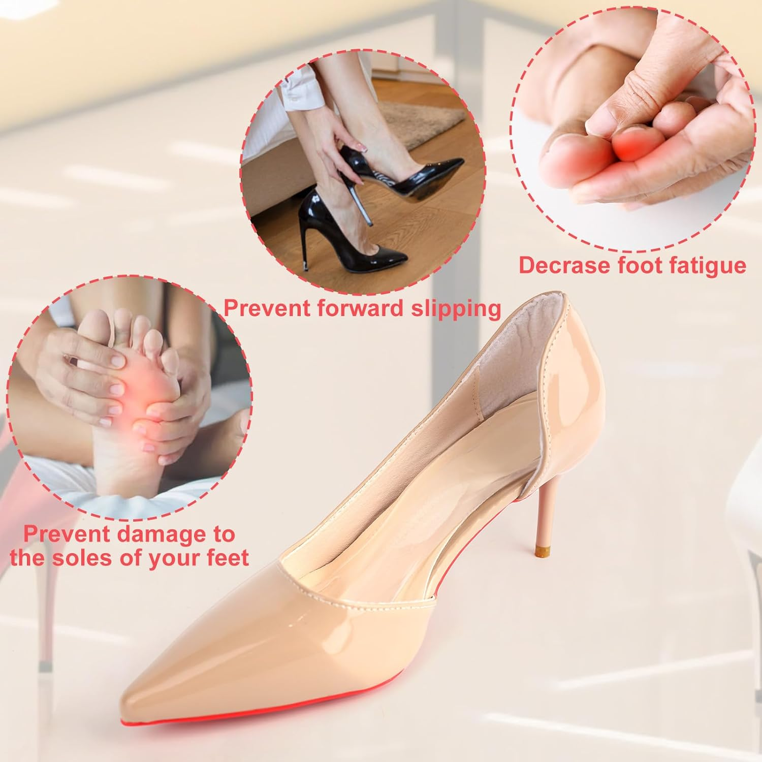 2 Pairs Insoles for High Heels, 3/4 Self-Adhesive Gel Insoles for Women High Heel Comfort Pads Weight Shifting Shoe Inserts Foot Cushions Accessories Used on Flat Feet (Transparent) image number 3