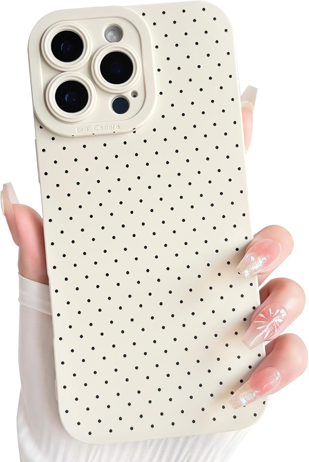 NITITOP Compatible with Iphone 17 Pro Case Cute Little Polka Dot Aesthetic Pattern for Women Girls Men Stylish Full Camera Soft Silicone Shockproof More Protection Cover - White