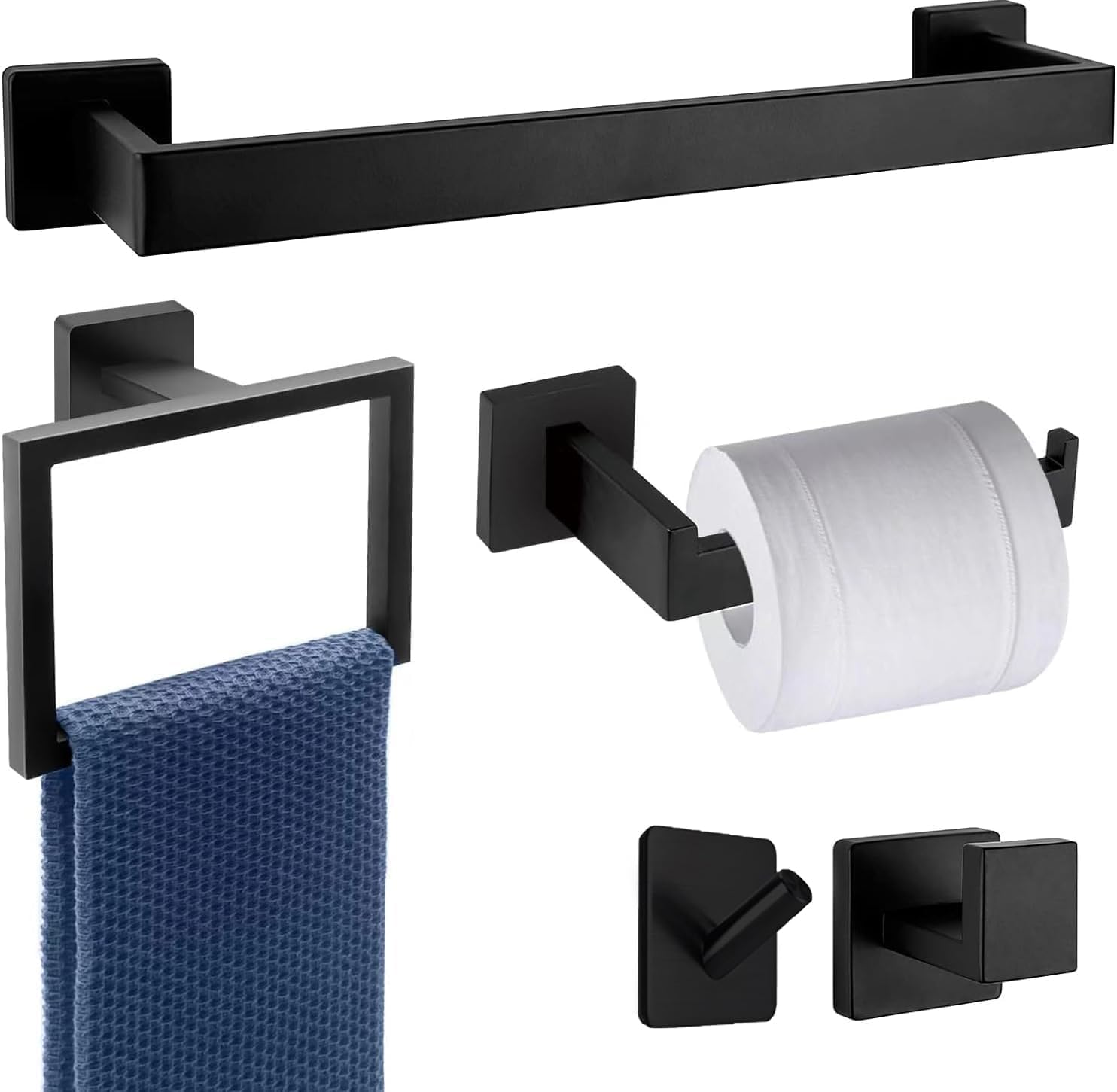 Toptowel 15Sets 23.6Inch Matte Black Bathroom Hardware Set, Include 3PCS 23.6Inch Towel Bar, 3PCS Towel Ring, 3PCS Toilet Paper Holder, 6PCS Robe Hook-Matte Black image number 6